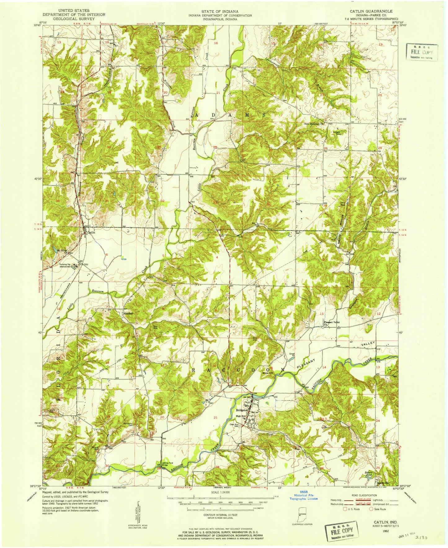 Classic USGS Catlin Indiana 7.5'x7.5' Topo Map Image