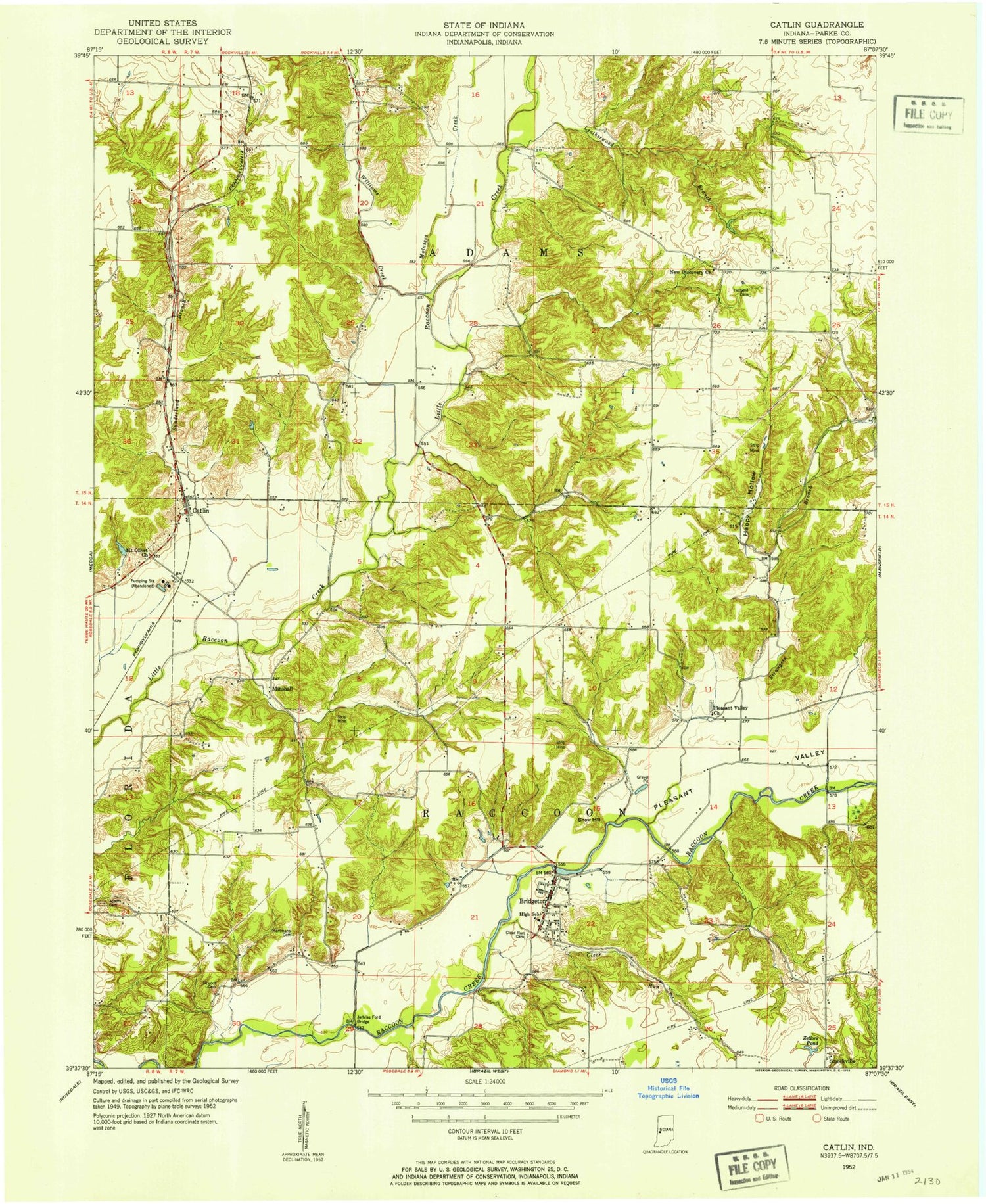 Classic USGS Catlin Indiana 7.5'x7.5' Topo Map Image