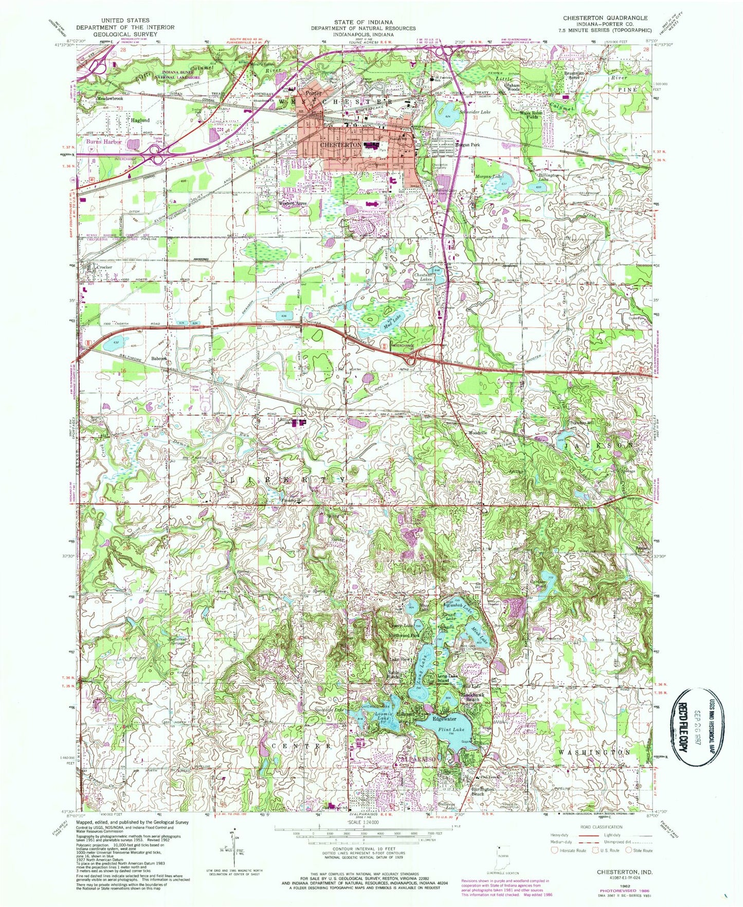 Classic USGS Chesterton Indiana 7.5'x7.5' Topo Map Image