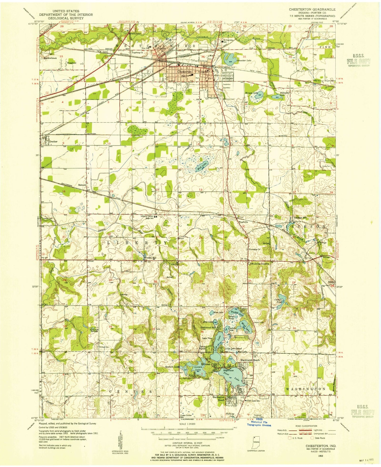 Classic USGS Chesterton Indiana 7.5'x7.5' Topo Map Image