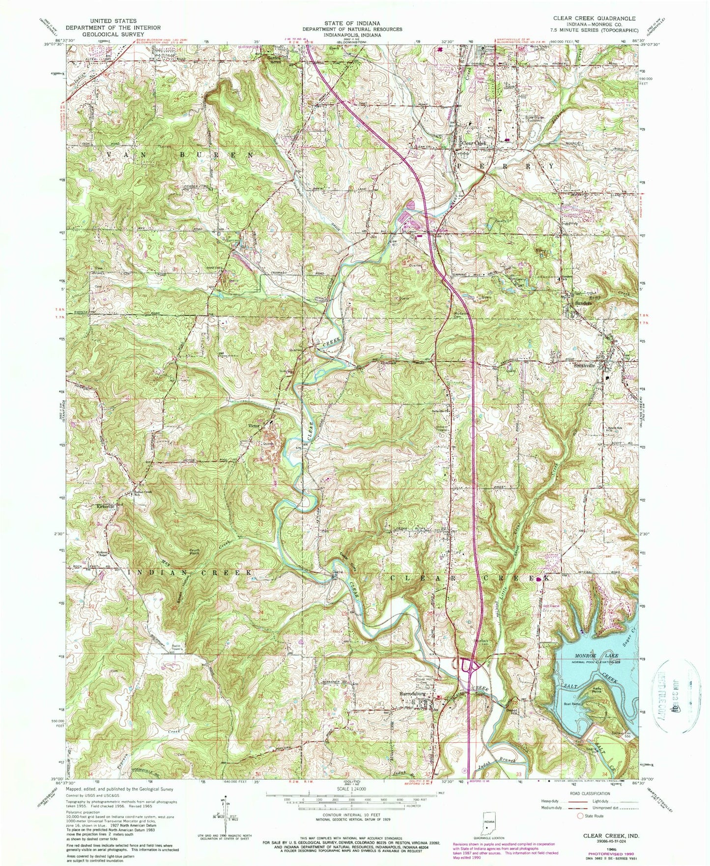 Classic USGS Clear Creek Indiana 7.5'x7.5' Topo Map Image