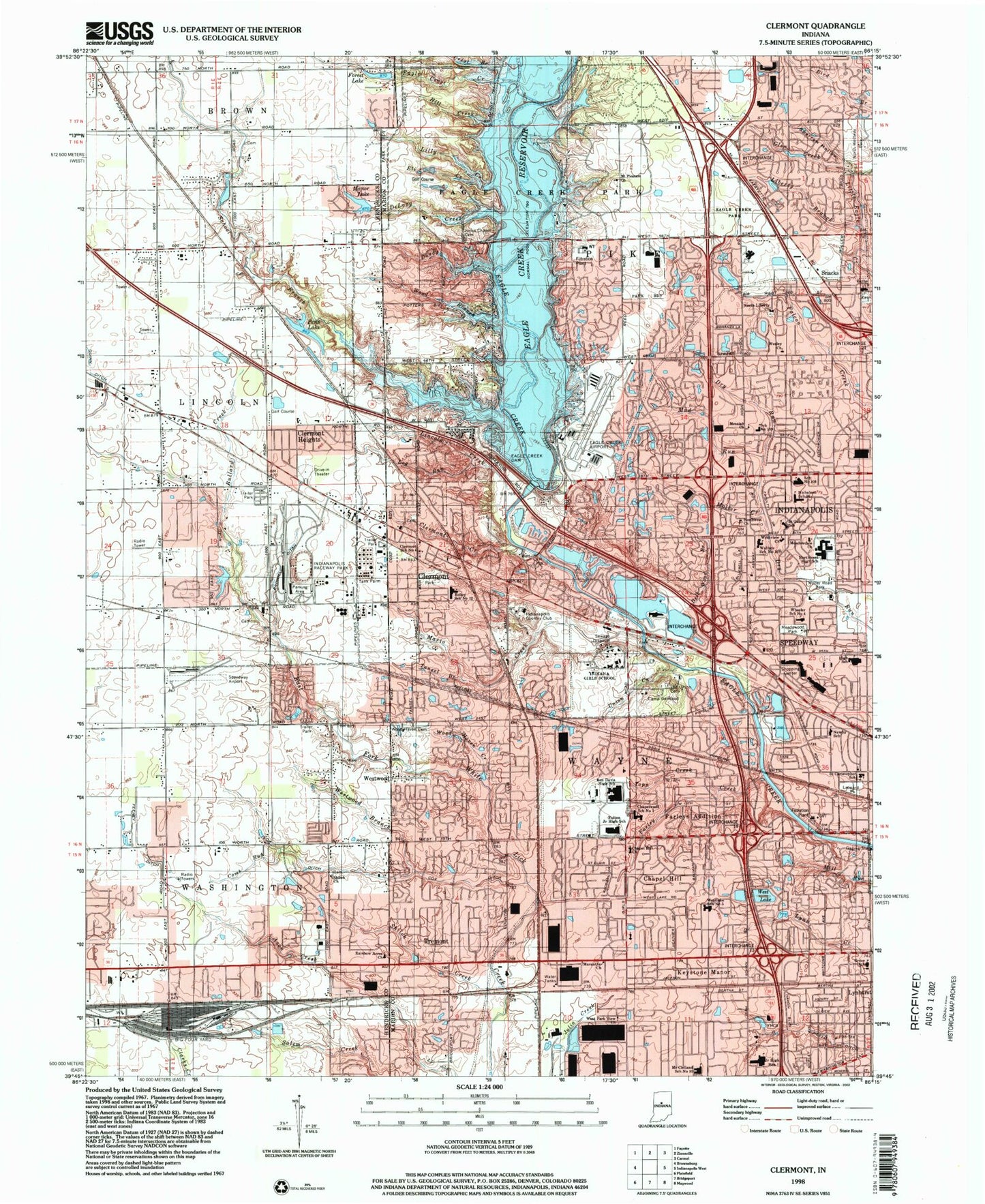Classic USGS Clermont Indiana 7.5'x7.5' Topo Map Image