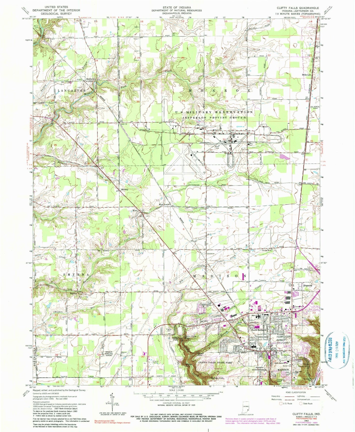 Classic USGS Clifty Falls Indiana 7.5'x7.5' Topo Map Image