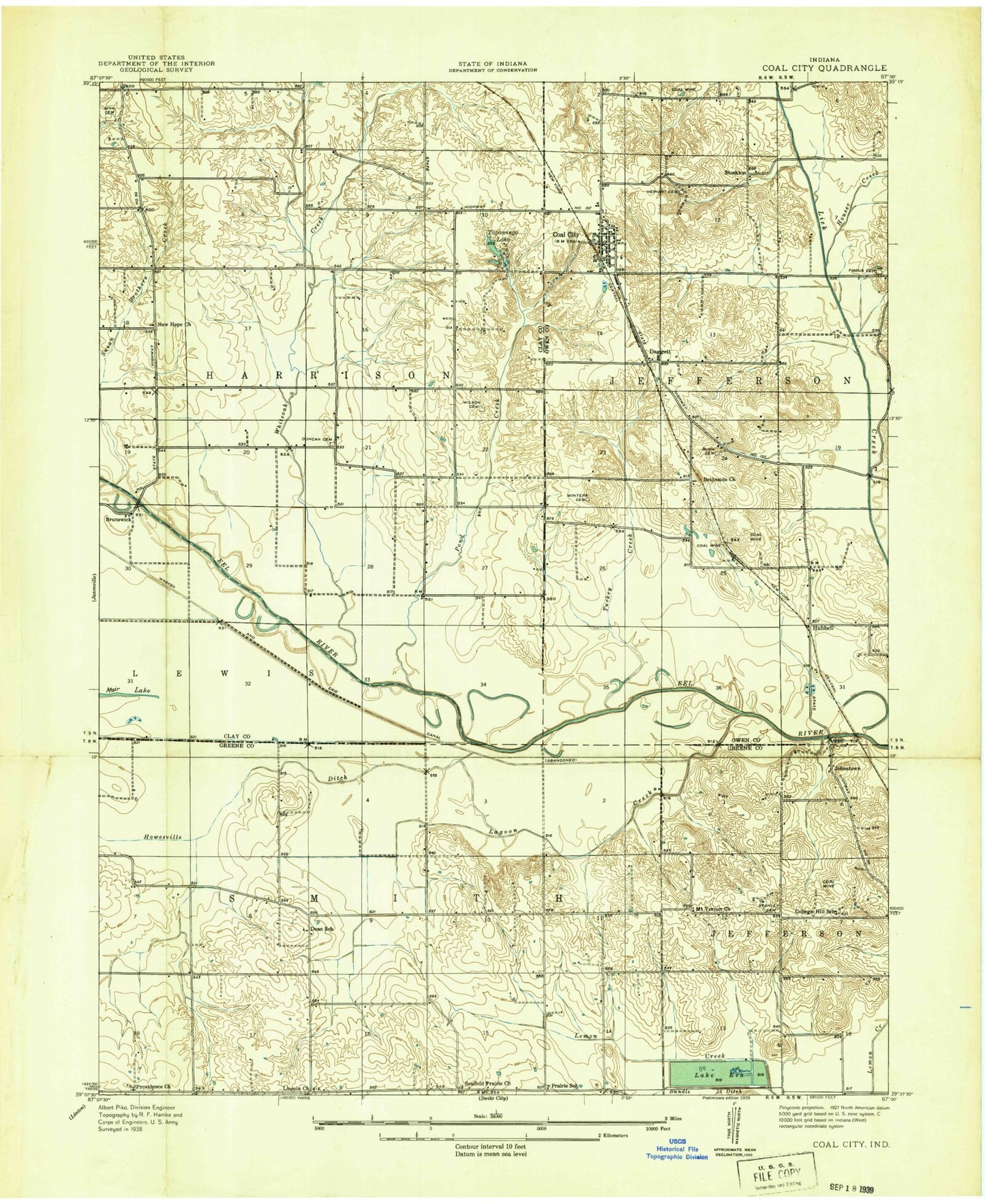 Classic USGS Coal City Indiana 7.5'x7.5' Topo Map Image