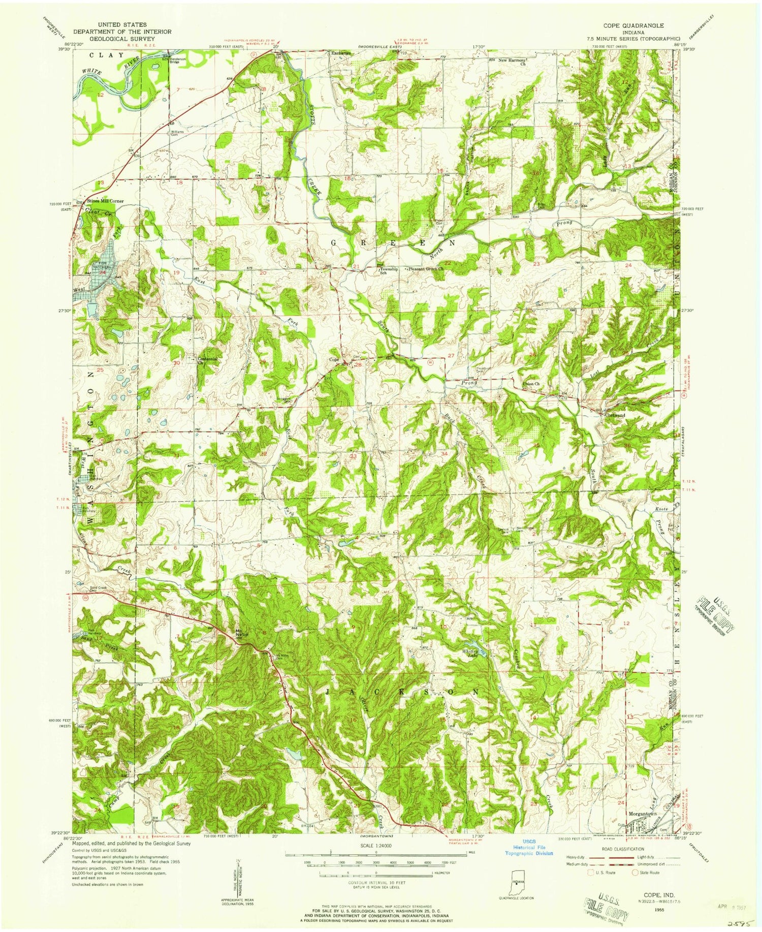 Classic USGS Cope Indiana 7.5'x7.5' Topo Map Image