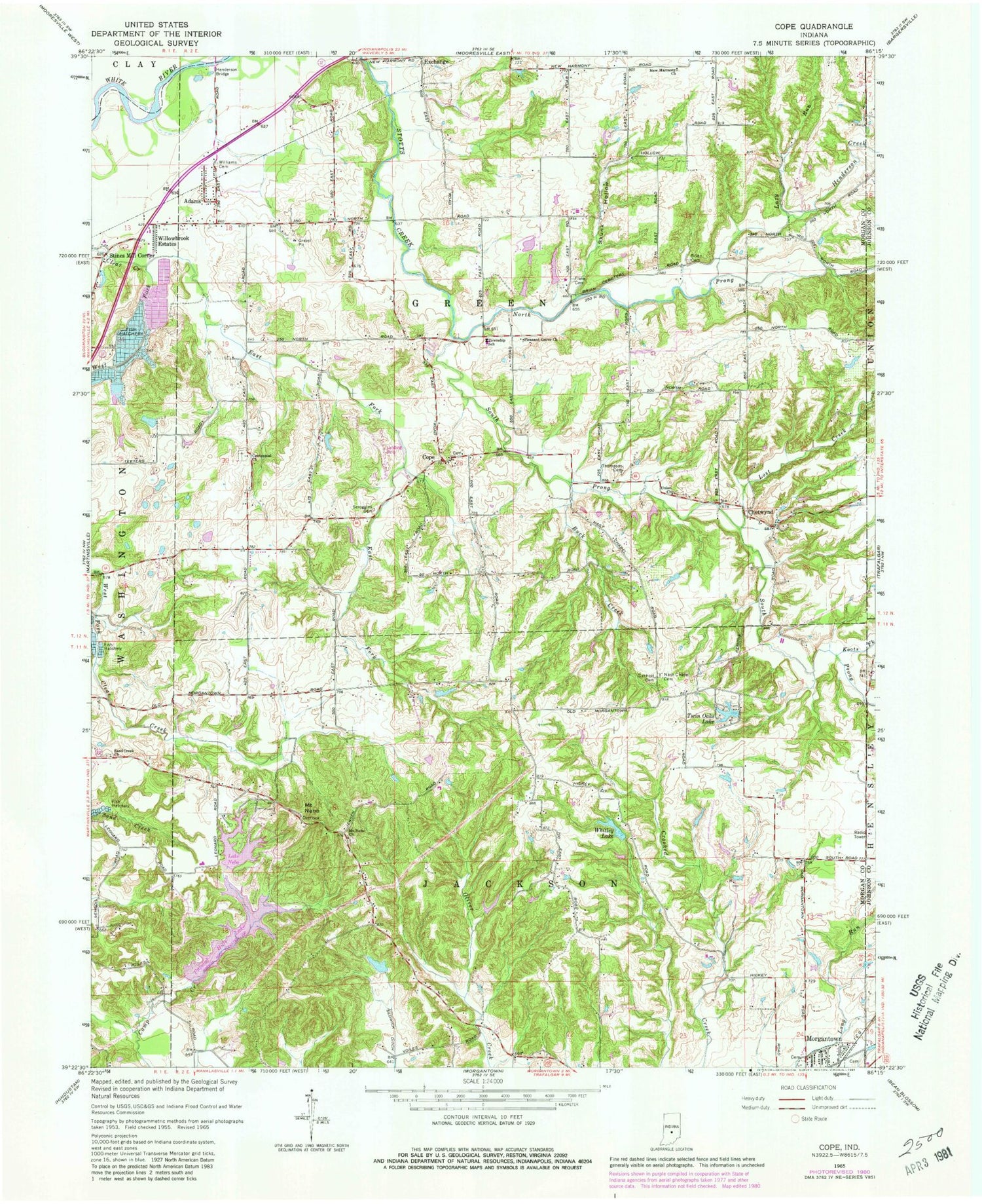 Classic USGS Cope Indiana 7.5'x7.5' Topo Map Image