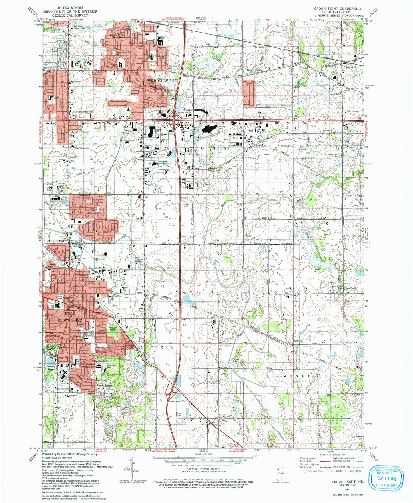 Classic USGS Crown Point Indiana 7.5'x7.5' Topo Map Image