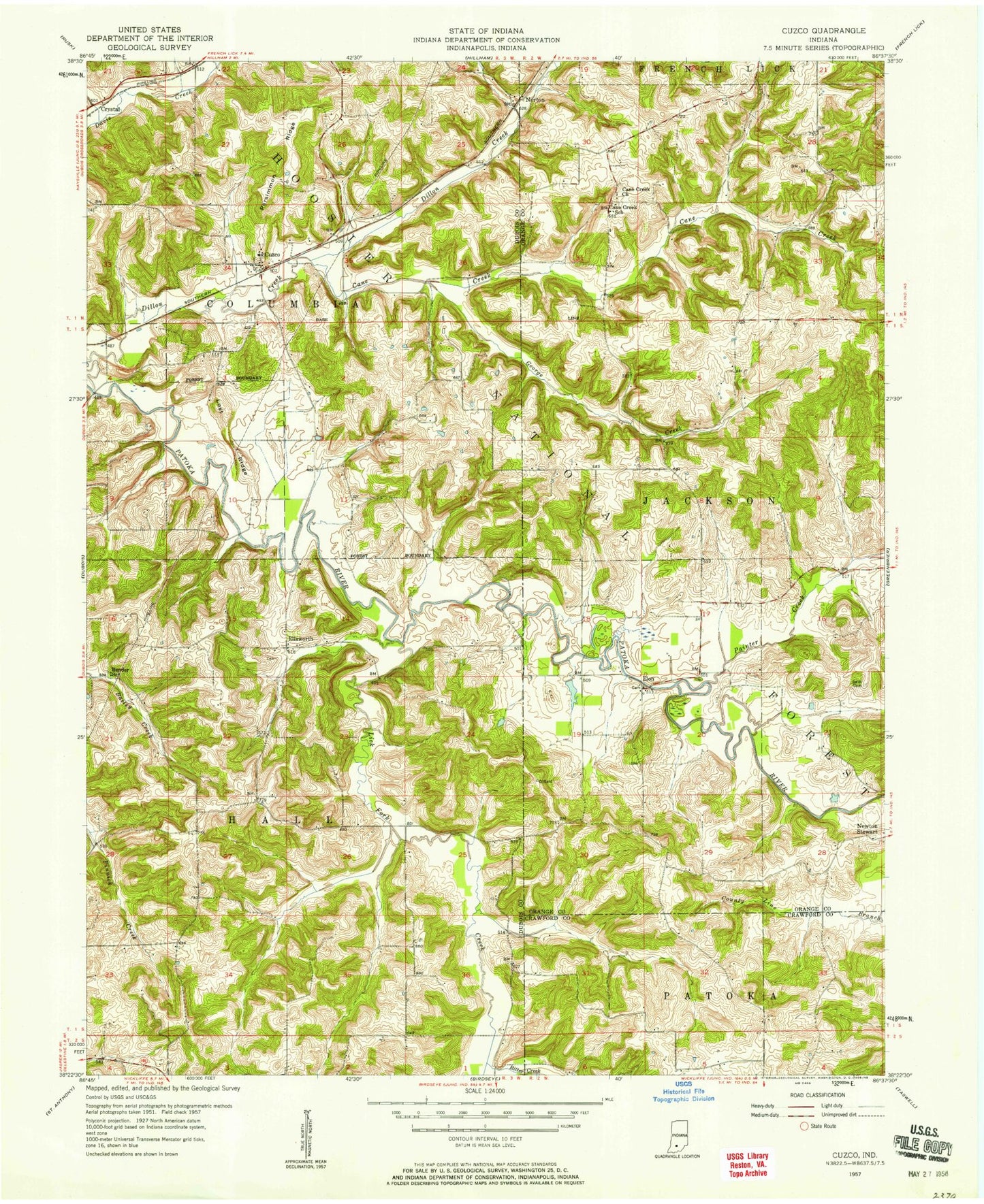 Classic USGS Cuzco Indiana 7.5'x7.5' Topo Map Image