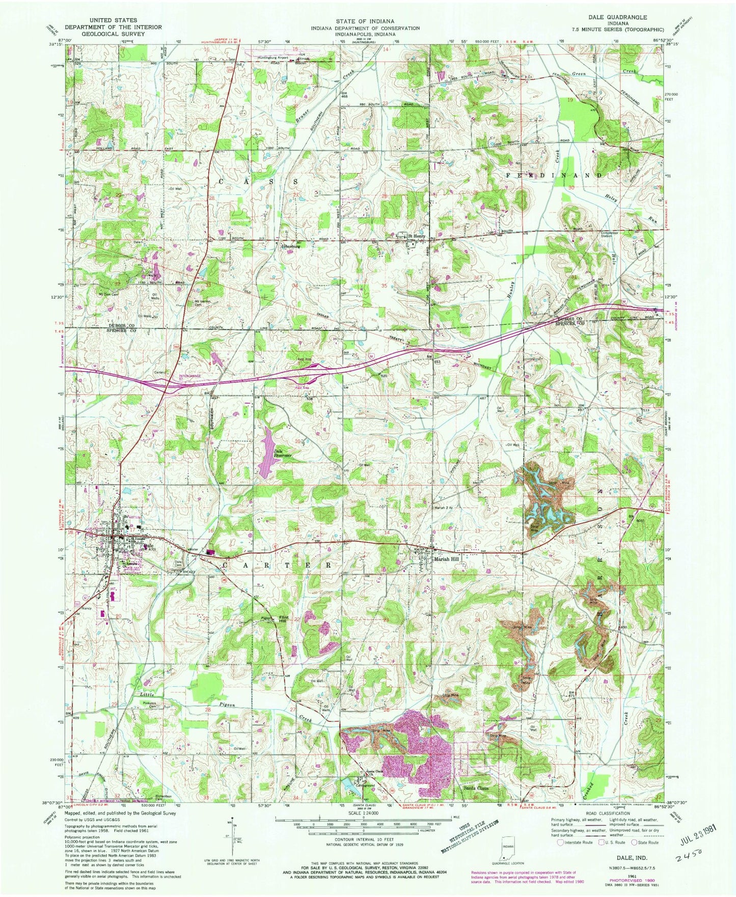 Classic USGS Dale Indiana 7.5'x7.5' Topo Map Image