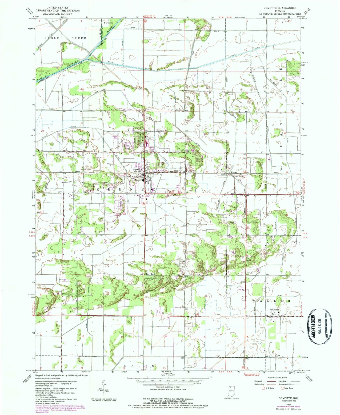 Classic USGS DeMotte Indiana 7.5'x7.5' Topo Map Image