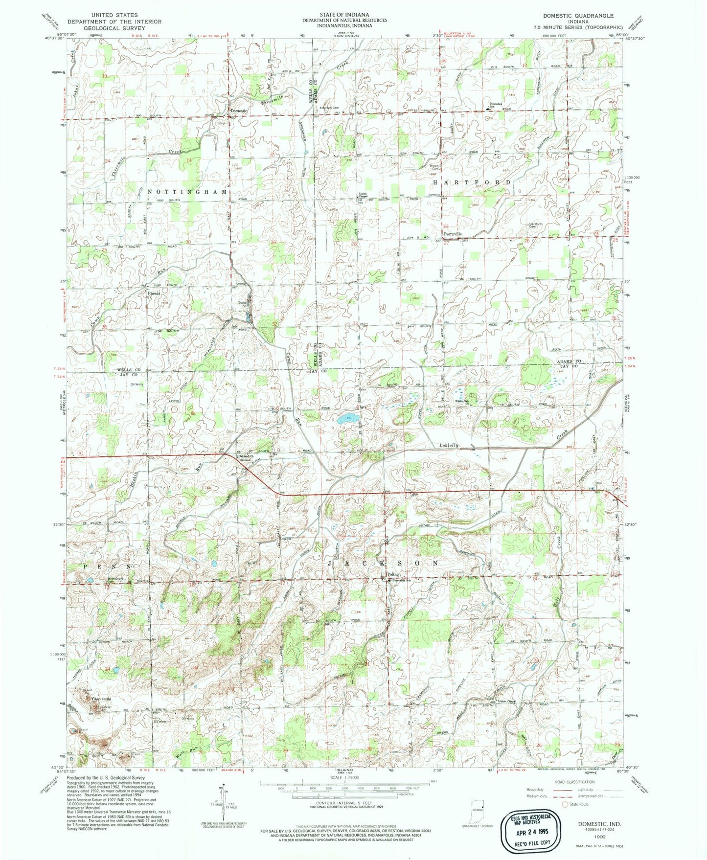 Classic USGS Domestic Indiana 7.5'x7.5' Topo Map Image