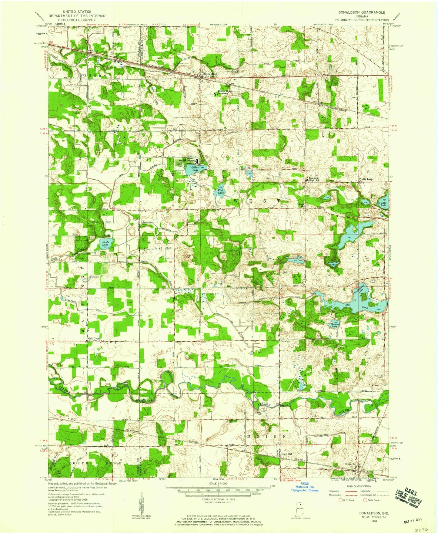 Classic USGS Donaldson Indiana 7.5'x7.5' Topo Map Image