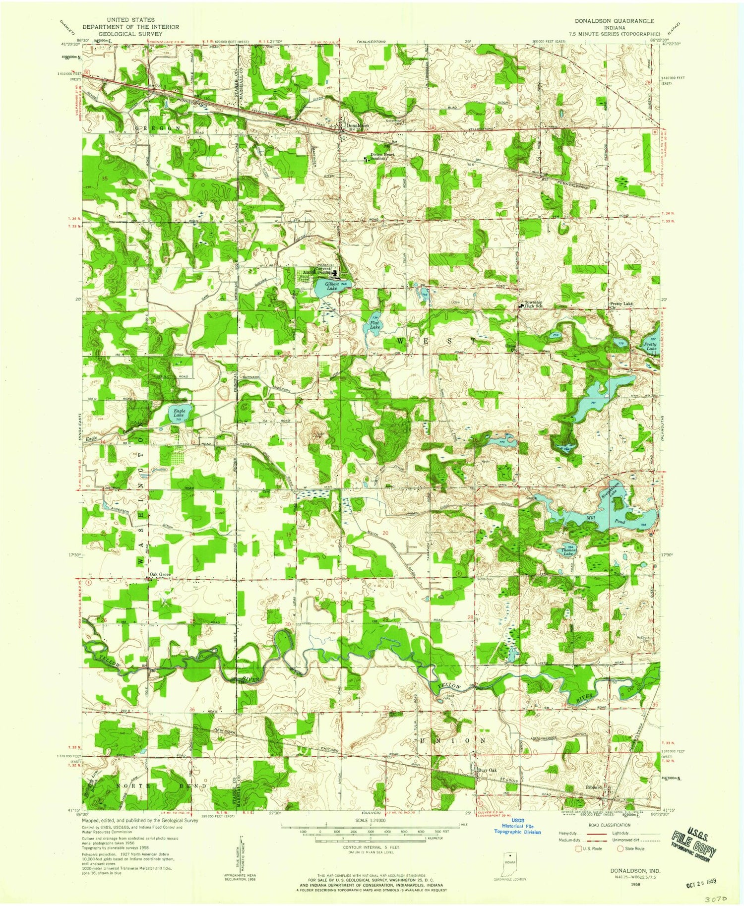 Classic USGS Donaldson Indiana 7.5'x7.5' Topo Map Image