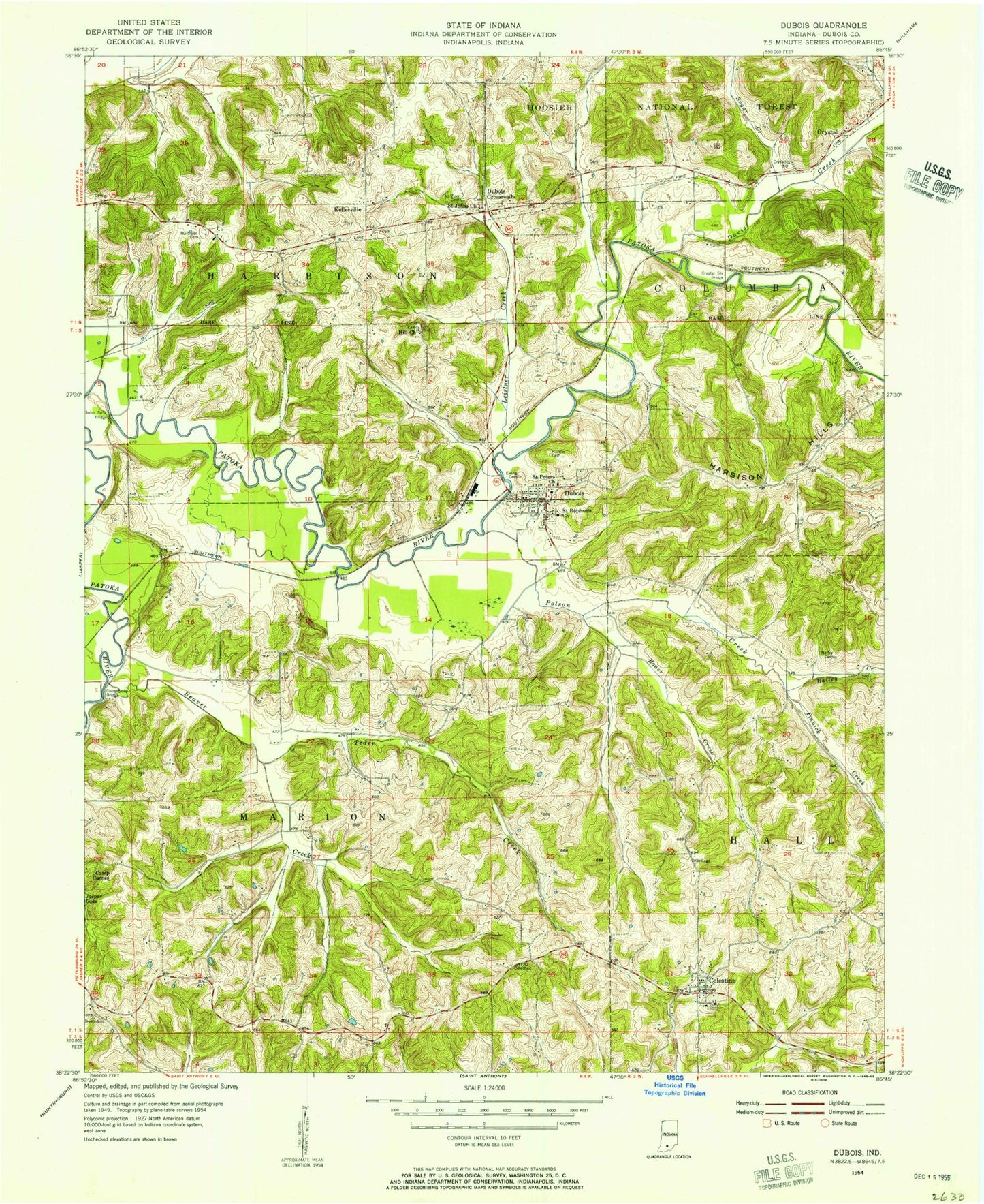 Classic USGS Dubois Indiana 7.5'x7.5' Topo Map Image