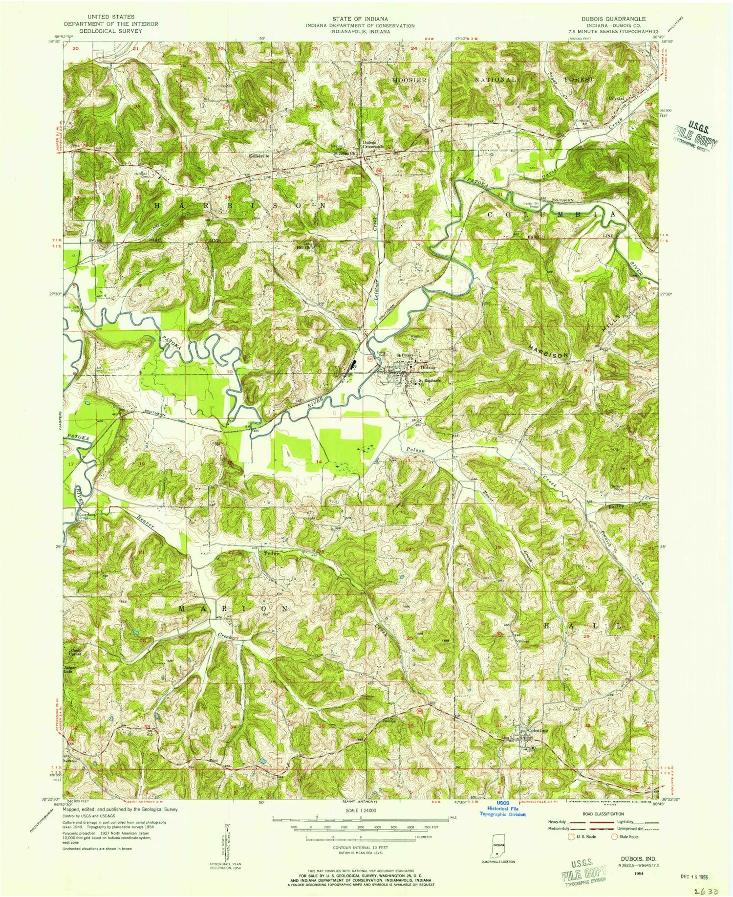 Classic USGS Dubois Indiana 7.5'x7.5' Topo Map Image