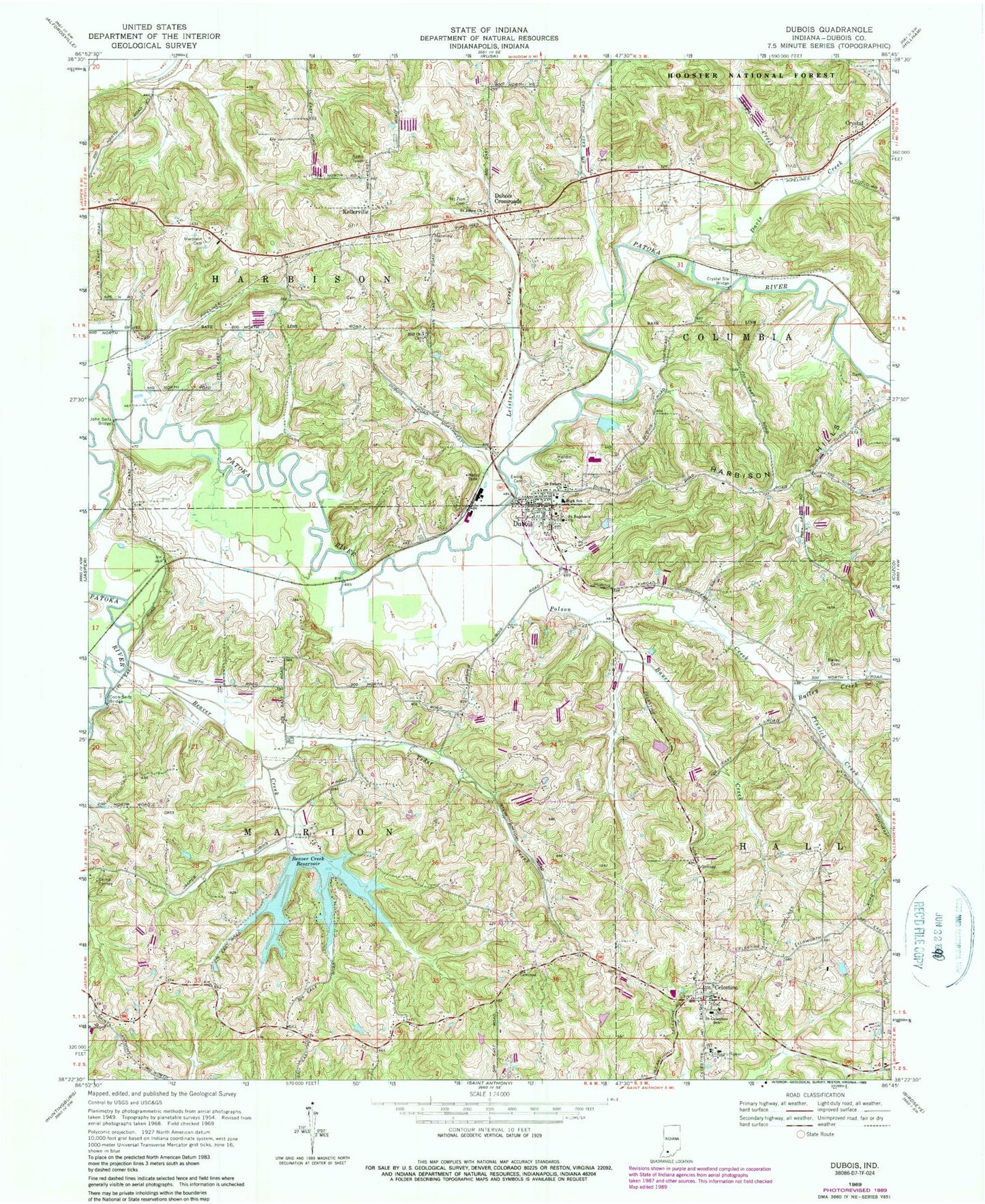 Classic USGS Dubois Indiana 7.5'x7.5' Topo Map Image