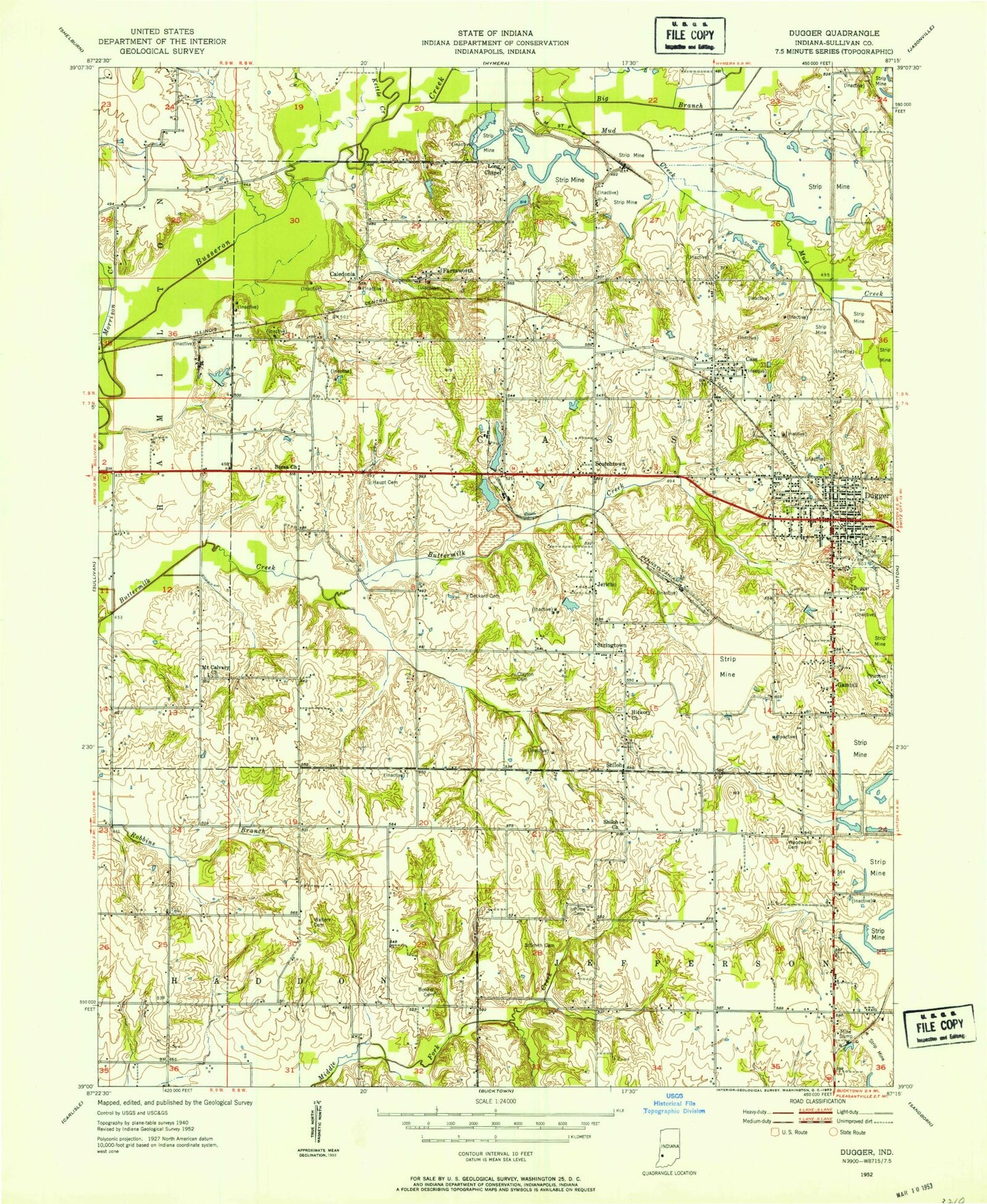 Classic USGS Dugger Indiana 7.5'x7.5' Topo Map Image