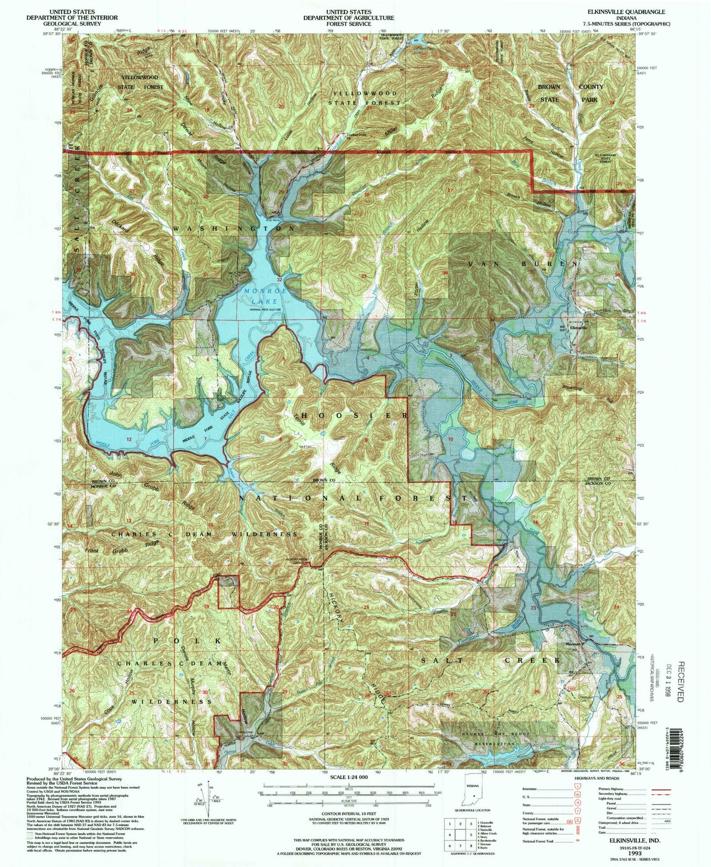 USGS Classic Elkinsville Indiana 7.5'x7.5' Topo Map Image
