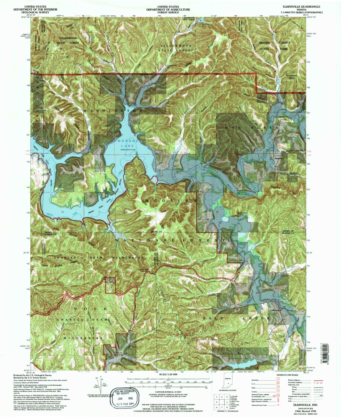 USGS Classic Elkinsville Indiana 7.5'x7.5' Topo Map Image