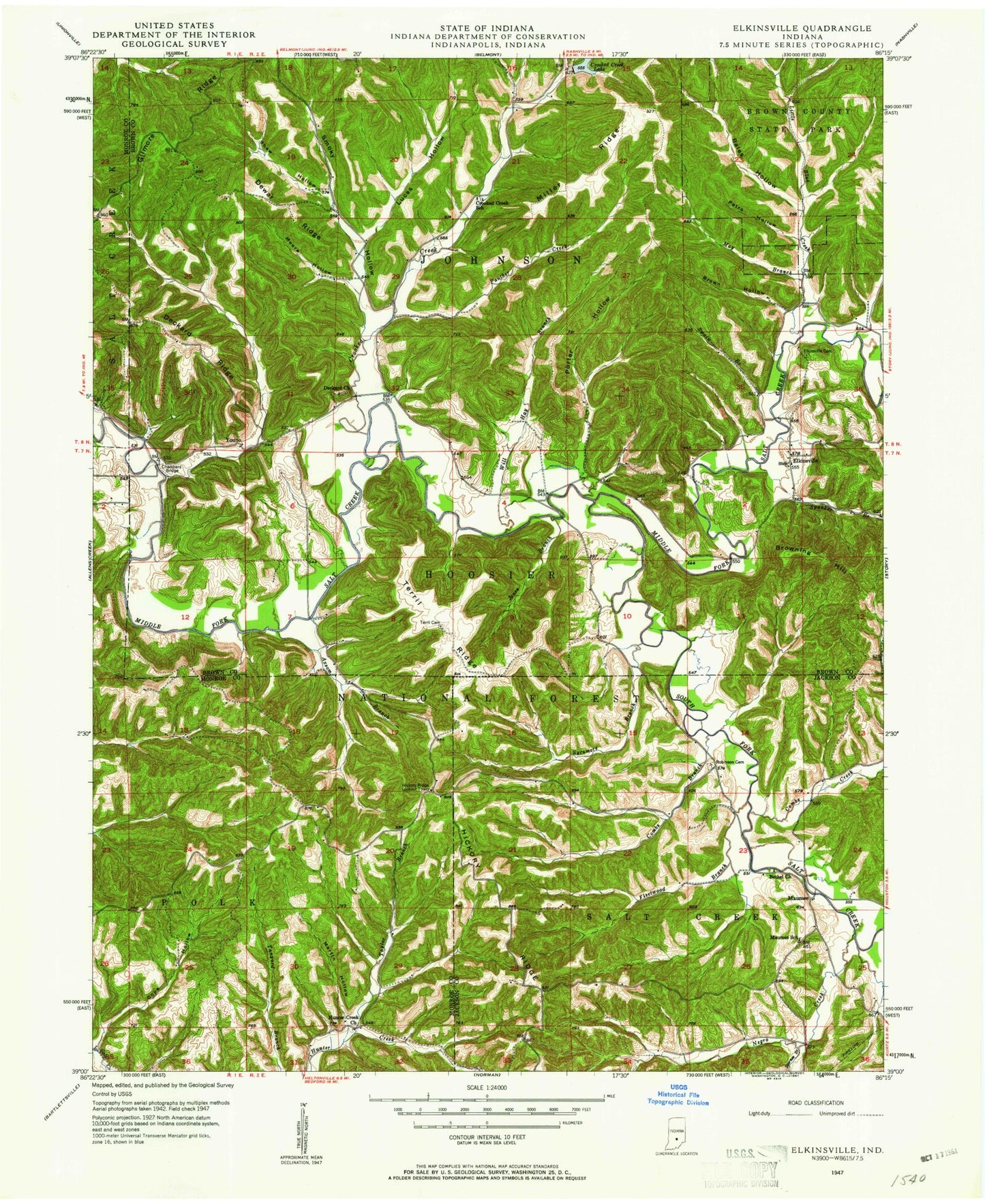 USGS Classic Elkinsville Indiana 7.5'x7.5' Topo Map Image