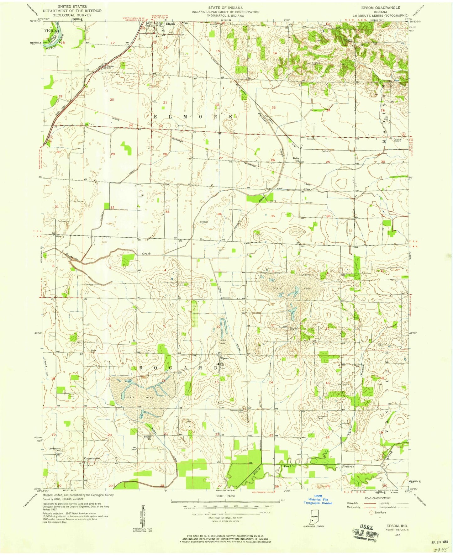Classic USGS Epsom Indiana 7.5'x7.5' Topo Map Image