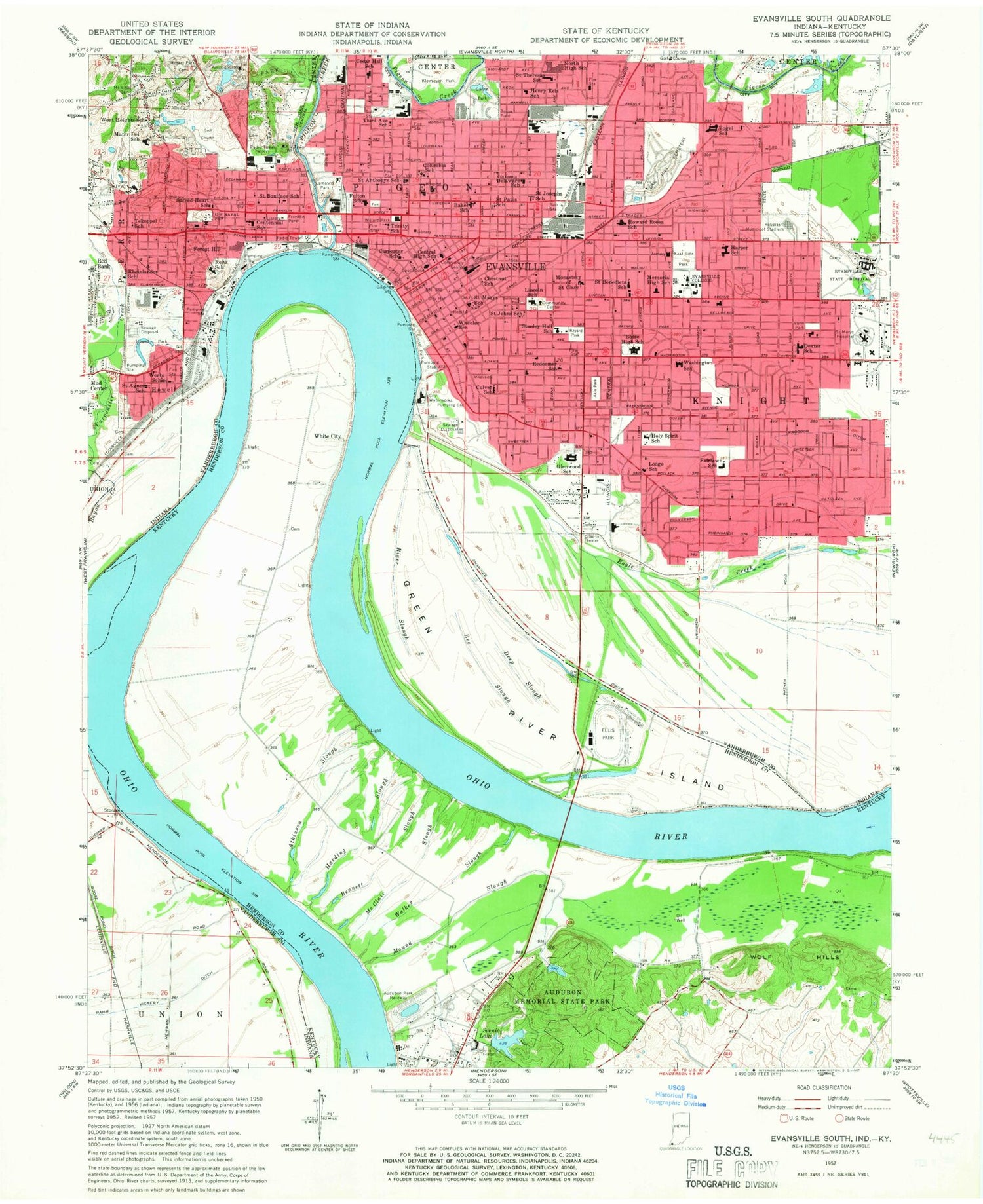 Classic USGS Evansville South Indiana 7.5'x7.5' Topo Map Image