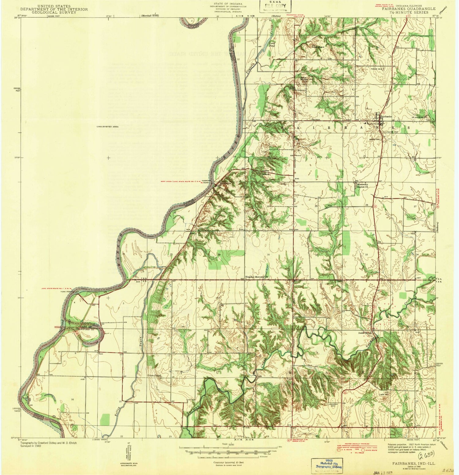 Classic USGS Fairbanks Indiana 7.5'x7.5' Topo Map Image