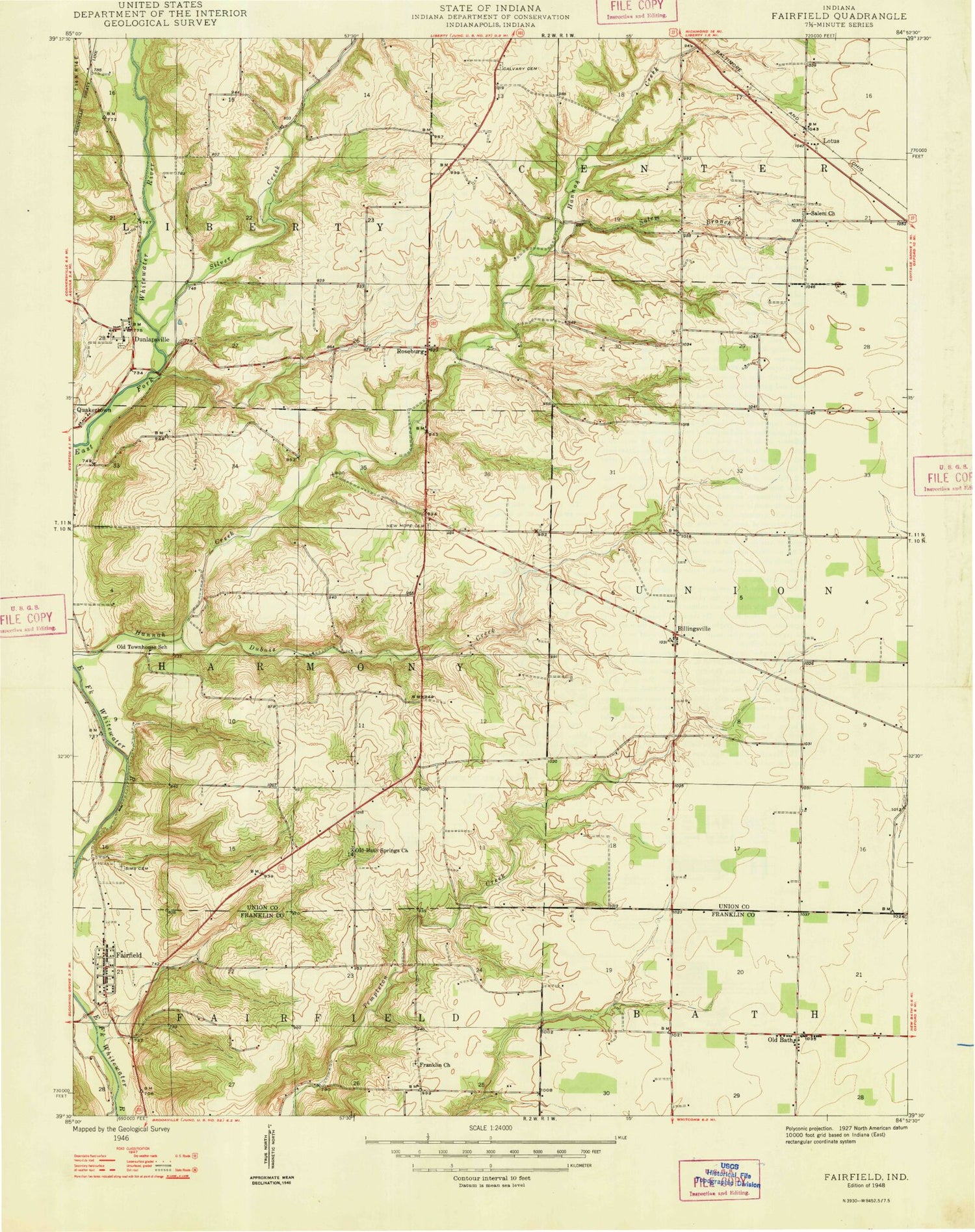 Classic USGS New Fairfield Indiana 7.5'x7.5' Topo Map Image