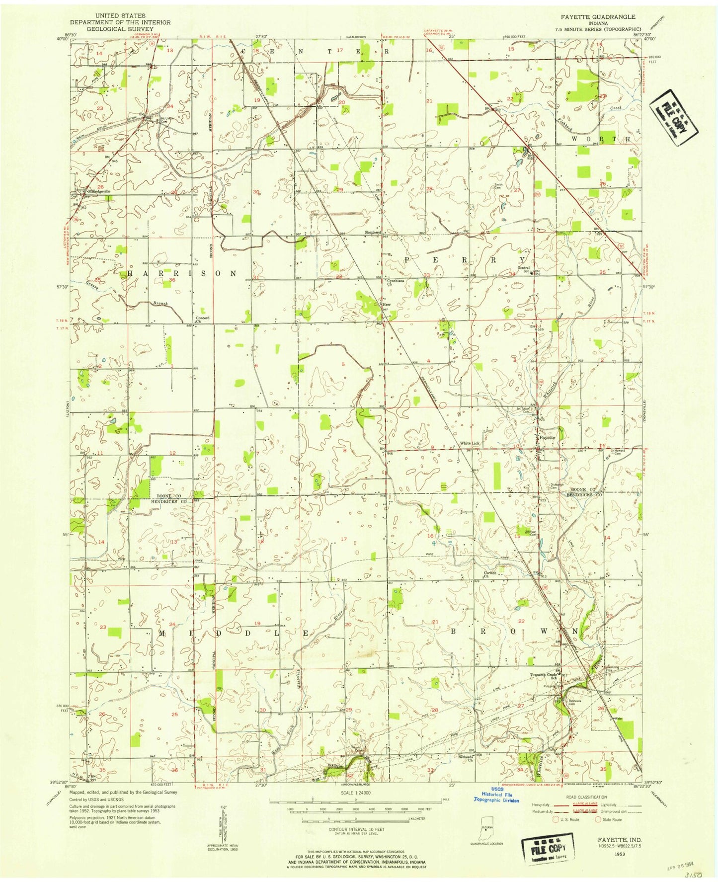 Classic USGS Fayette Indiana 7.5'x7.5' Topo Map Image
