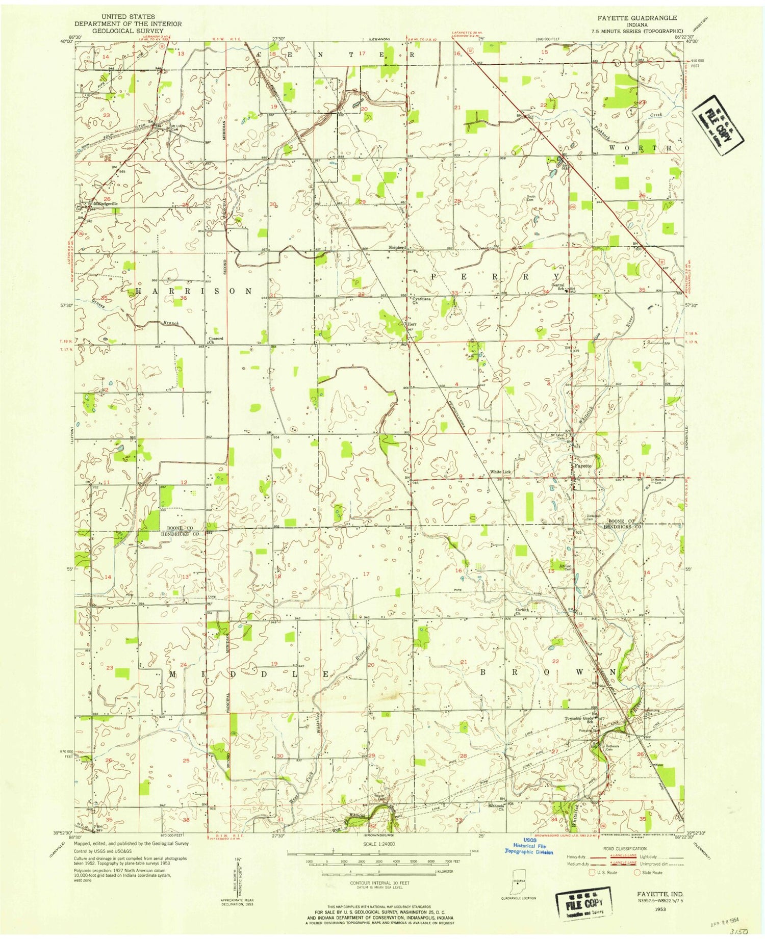 Classic USGS Fayette Indiana 7.5'x7.5' Topo Map Image