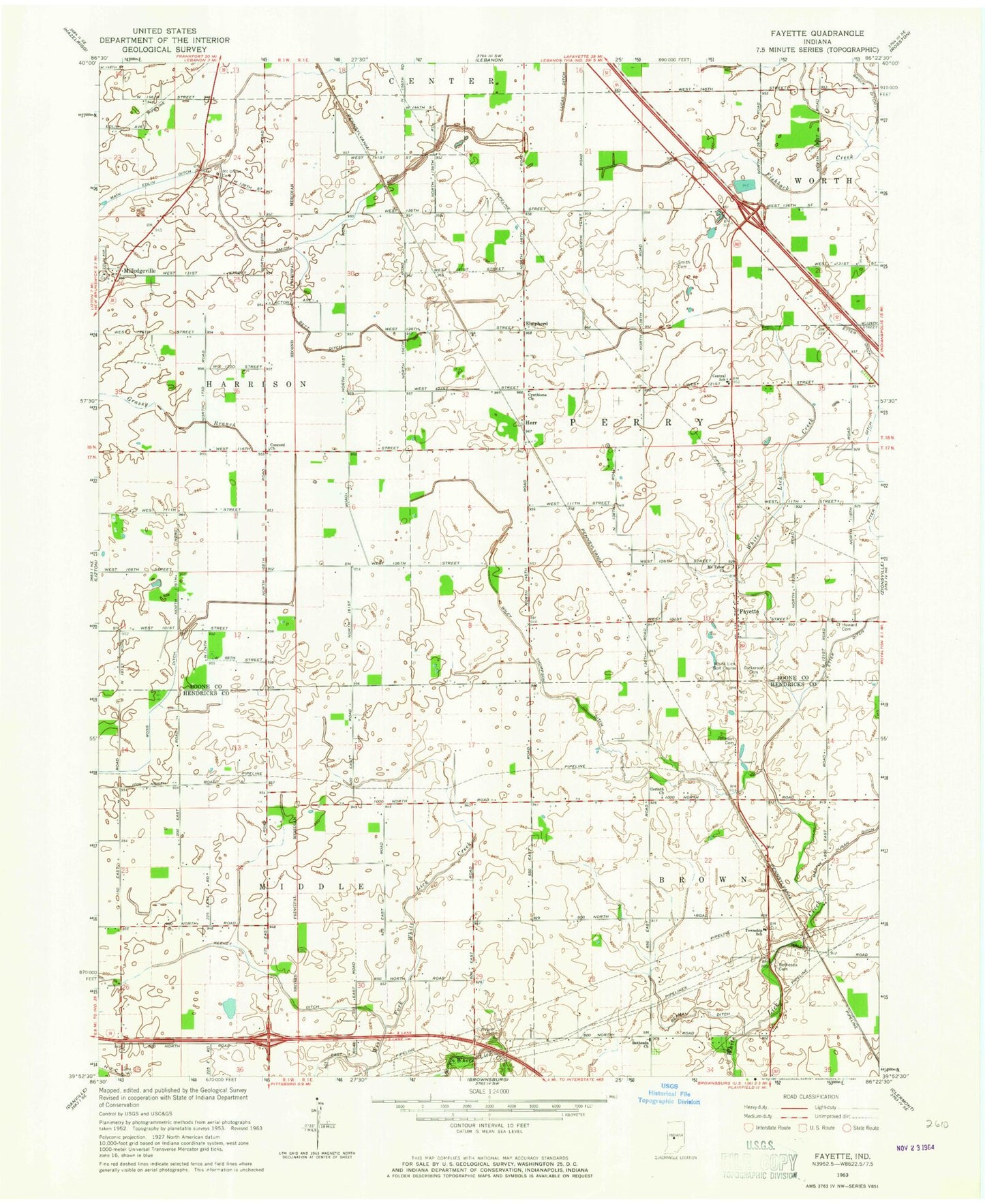 Classic USGS Fayette Indiana 7.5'x7.5' Topo Map Image