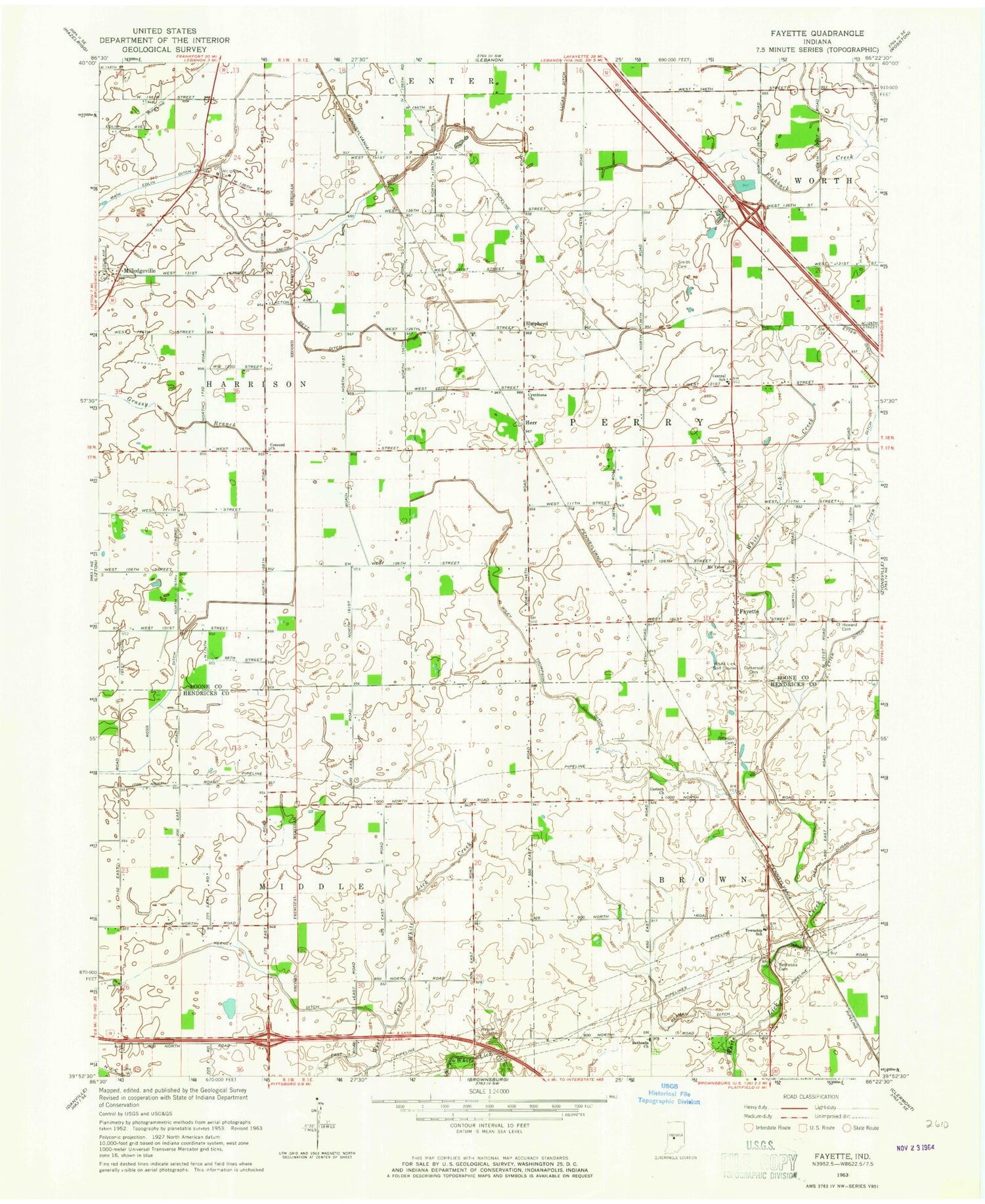 Classic USGS Fayette Indiana 7.5'x7.5' Topo Map Image