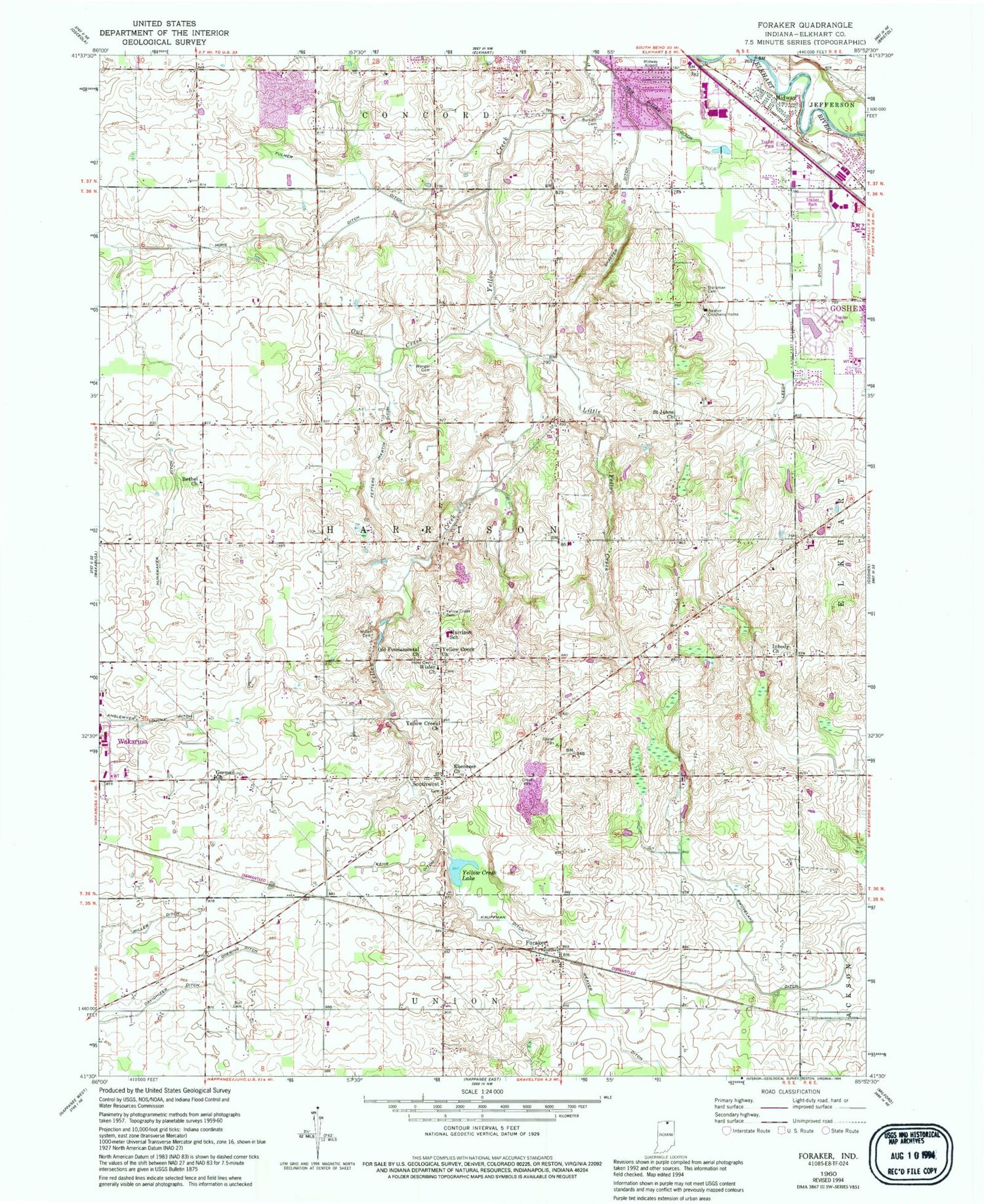 Classic USGS Foraker Indiana 7.5'x7.5' Topo Map Image