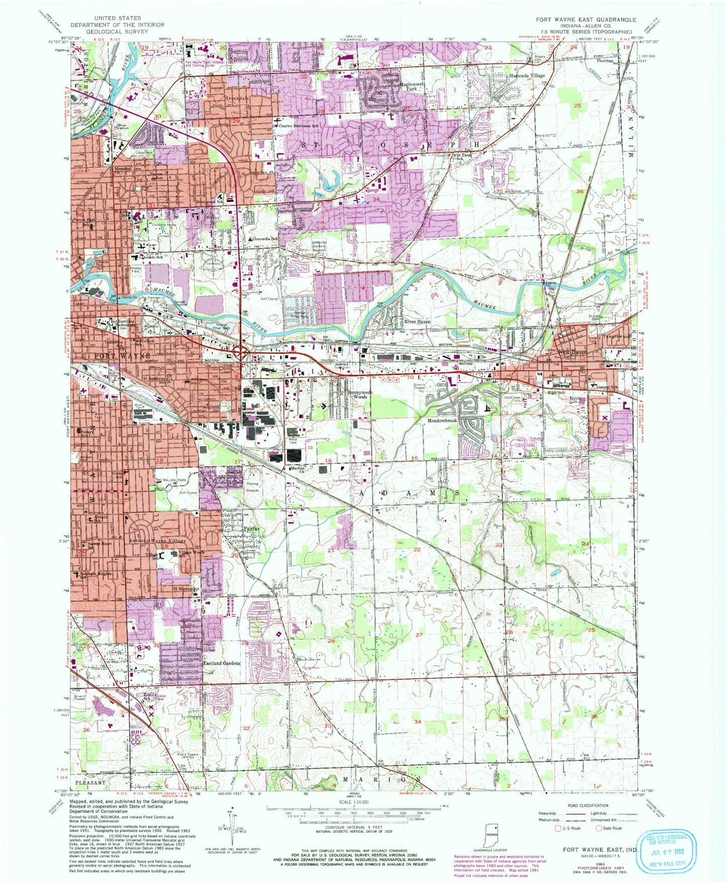Classic USGS Fort Wayne East Indiana 7.5'x7.5' Topo Map Image