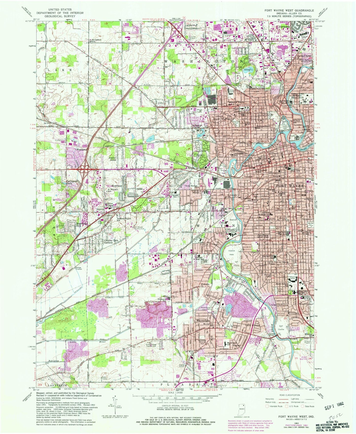 Classic USGS Fort Wayne West Indiana 7.5'x7.5' Topo Map Image