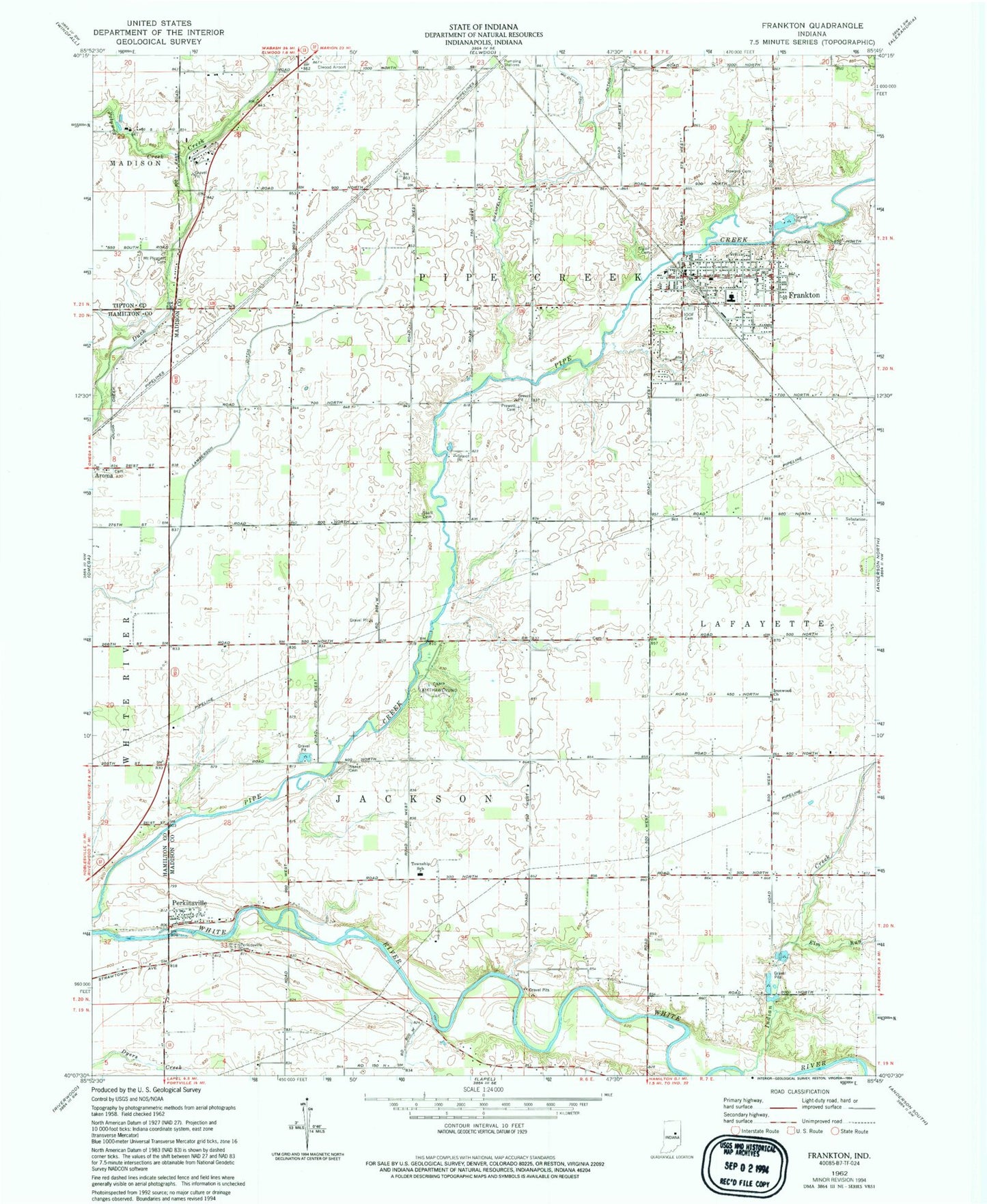 Classic USGS Frankton Indiana 7.5'x7.5' Topo Map Image