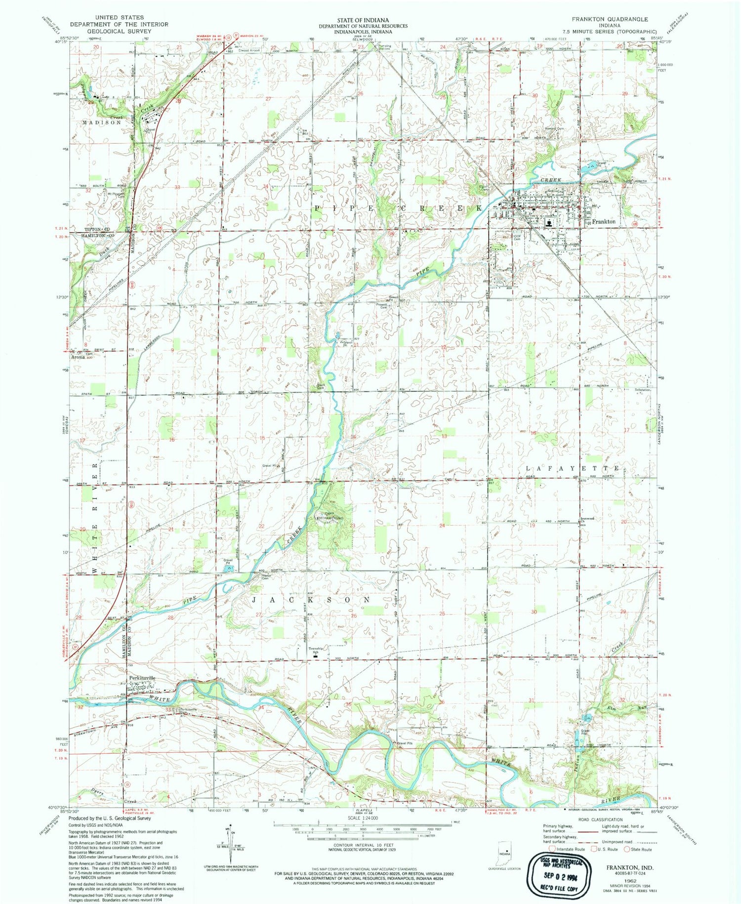 Classic USGS Frankton Indiana 7.5'x7.5' Topo Map Image