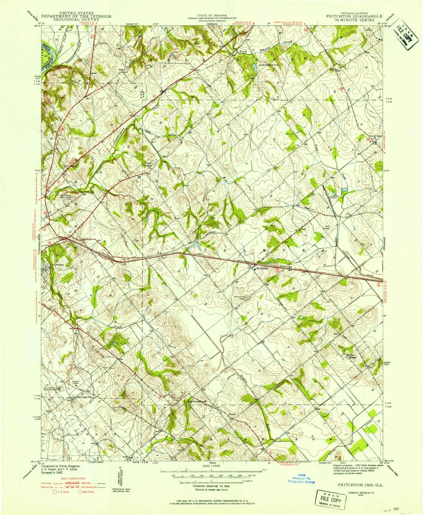 Classic USGS Fritchton Indiana 7.5'x7.5' Topo Map Image