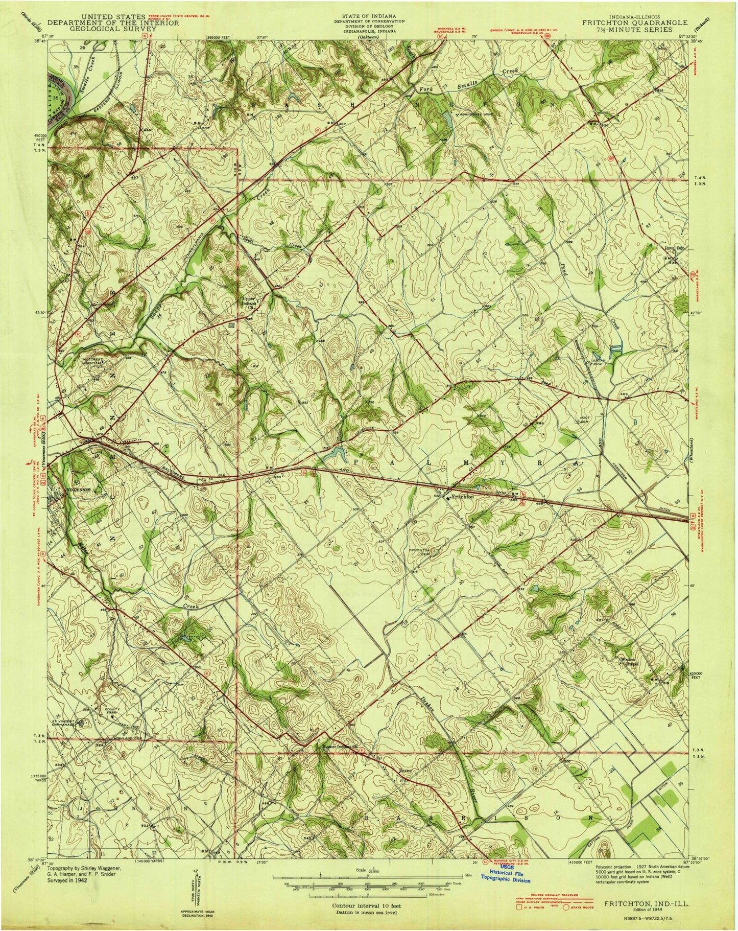Classic USGS Fritchton Indiana 7.5'x7.5' Topo Map Image
