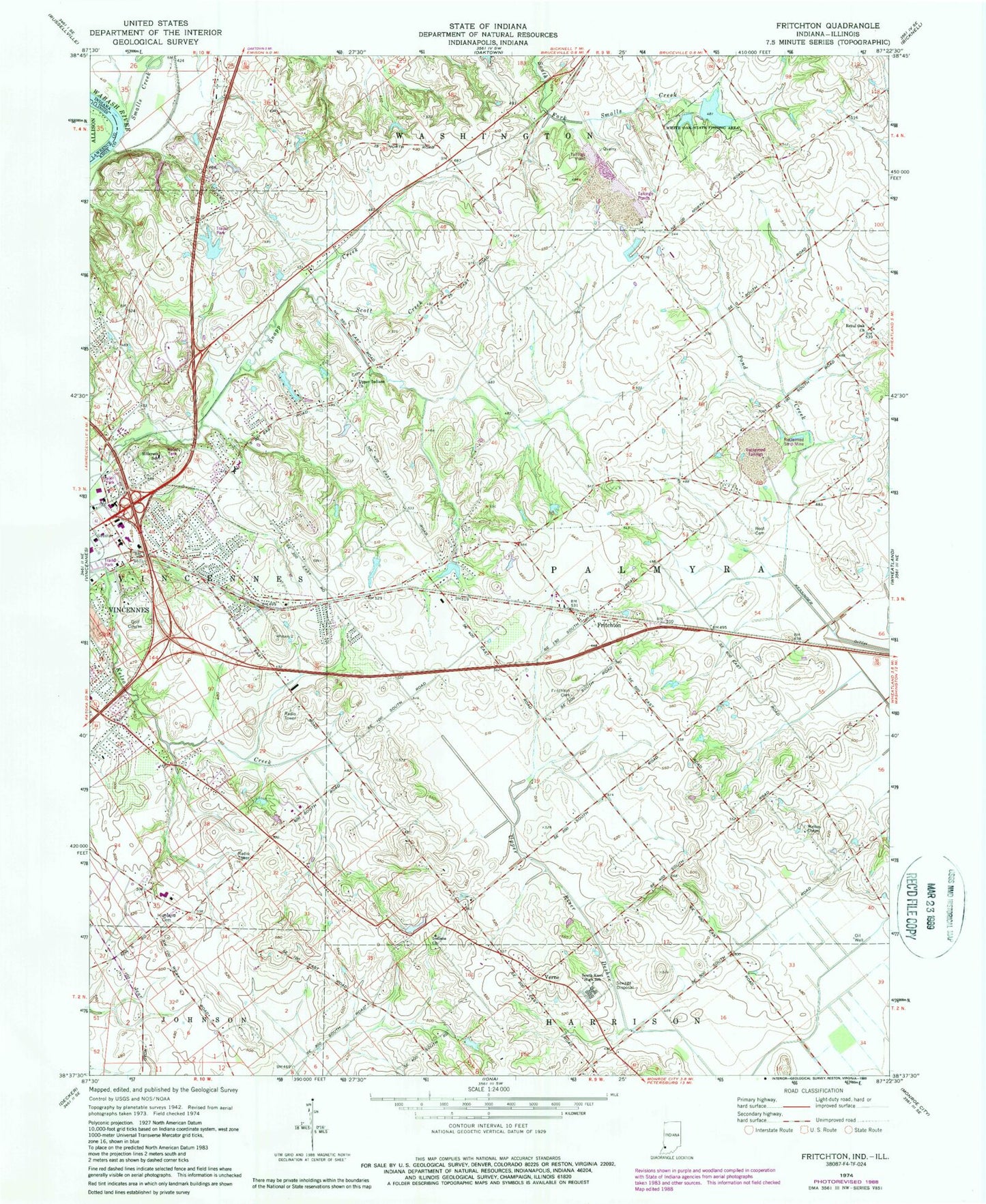 Classic USGS Fritchton Indiana 7.5'x7.5' Topo Map Image