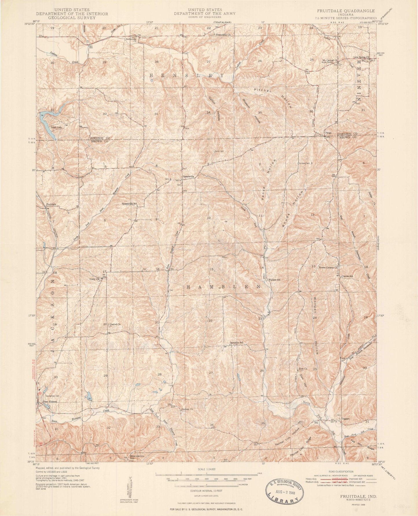 Classic USGS Beanblossom Indiana 7.5'x7.5' Topo Map Image