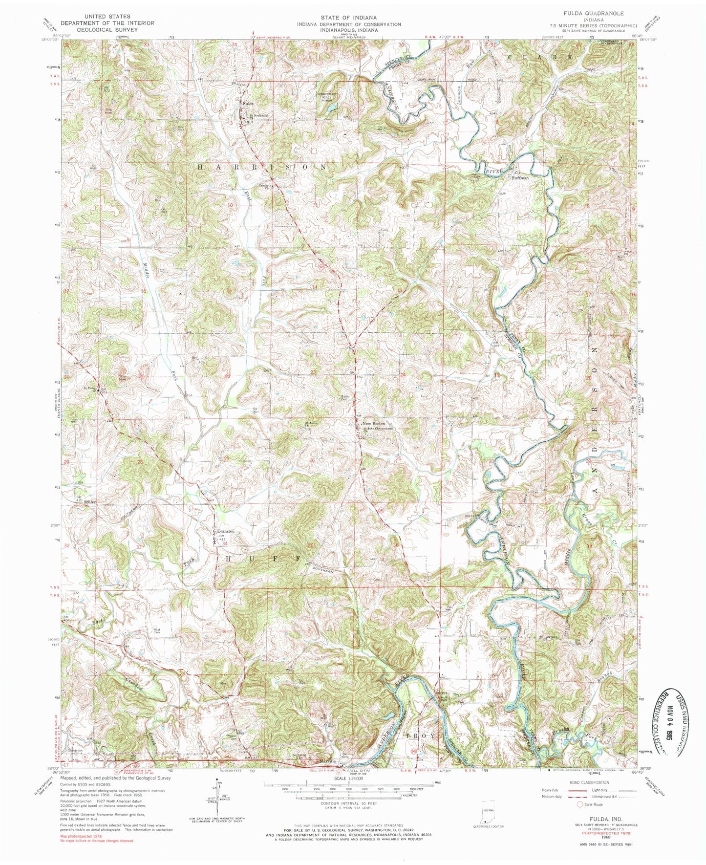 Classic USGS Fulda Indiana 7.5'x7.5' Topo Map Image