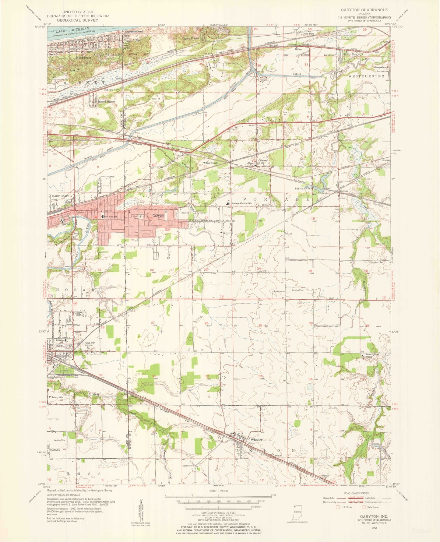 Classic USGS Portage Indiana 7.5'x7.5' Topo Map Image