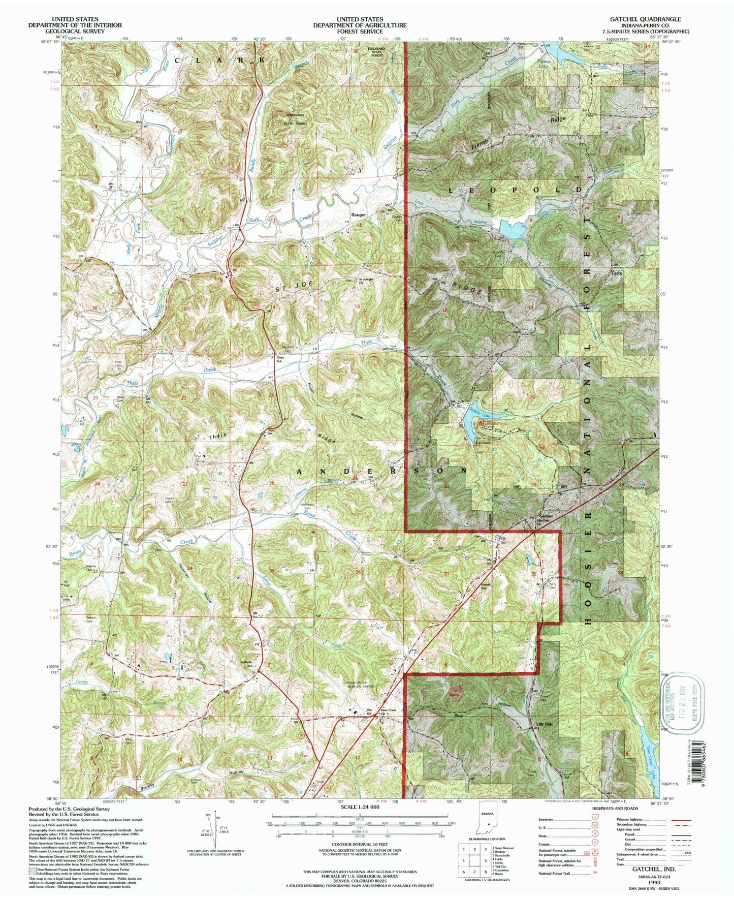 Classic USGS Gatchel Indiana 7.5'x7.5' Topo Map Image