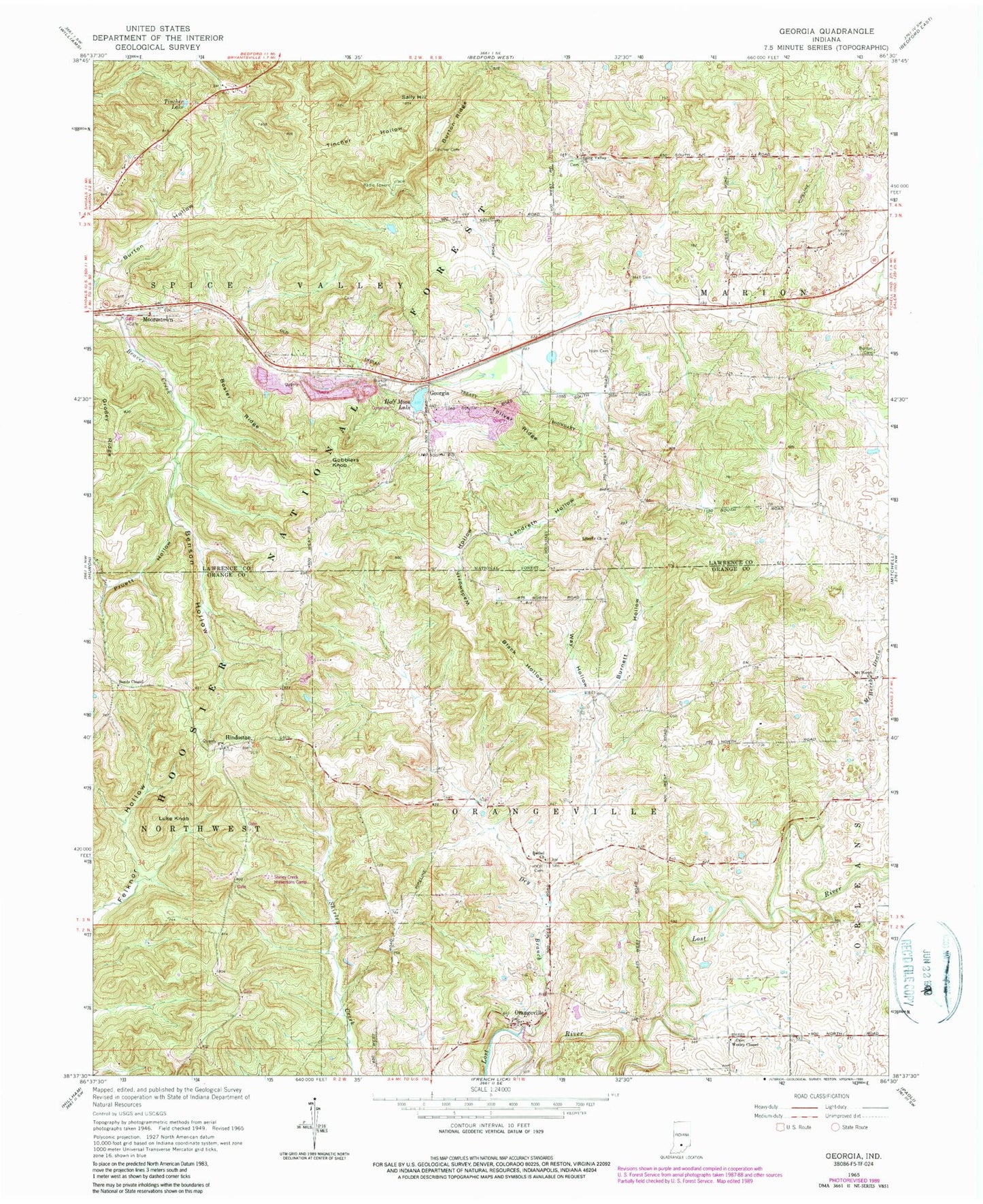 Classic USGS Georgia Indiana 7.5'x7.5' Topo Map Image