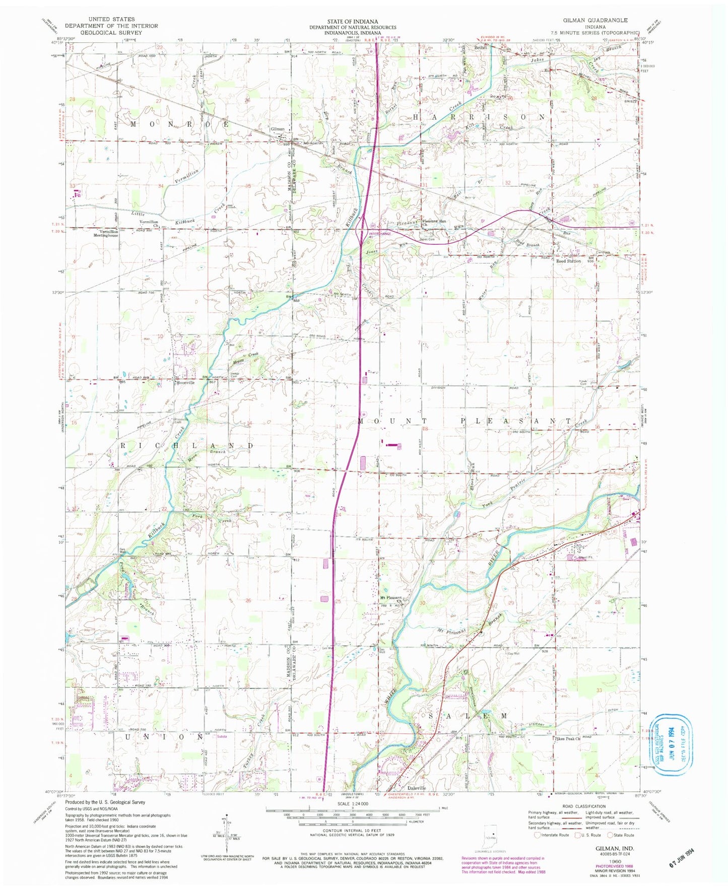 Classic USGS Gilman Indiana 7.5'x7.5' Topo Map Image