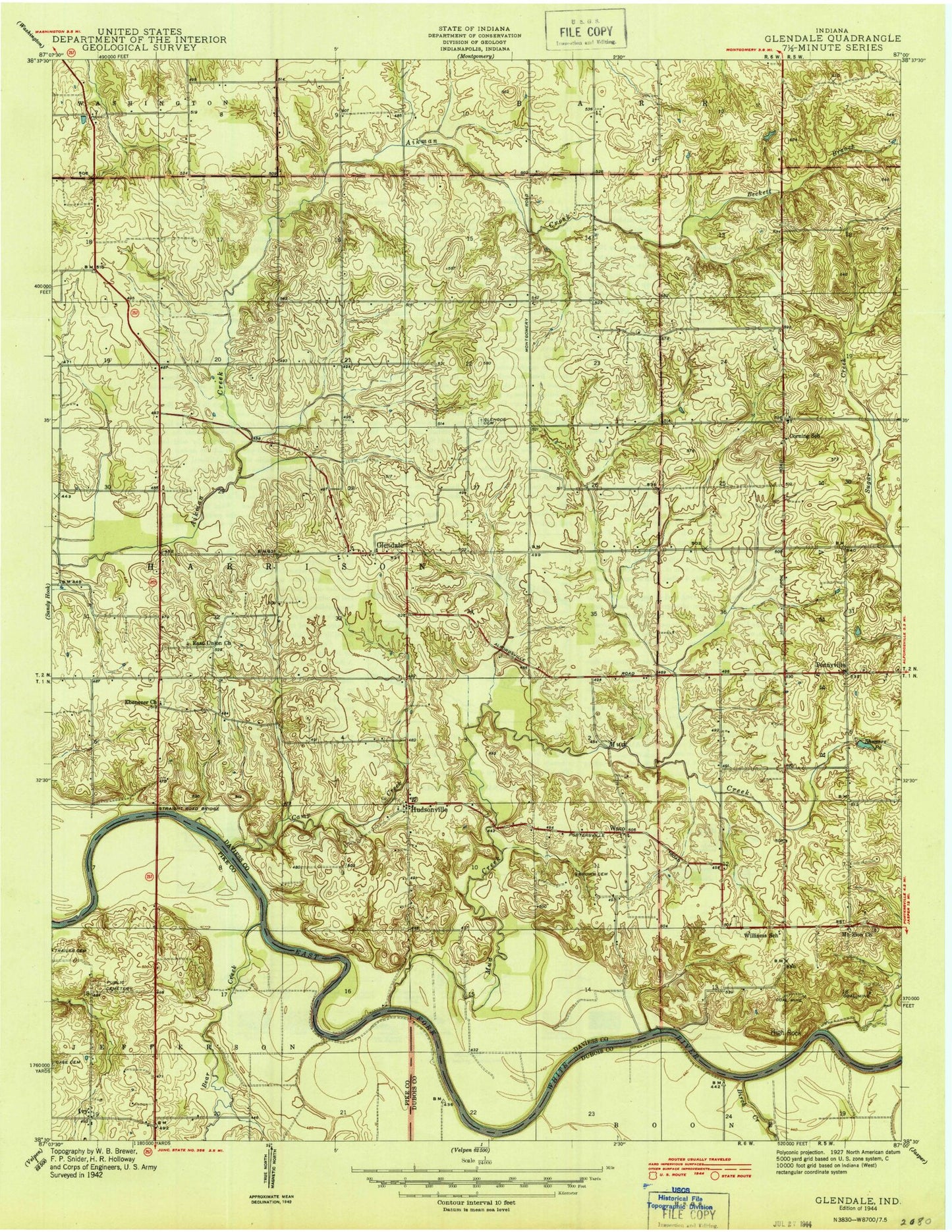 Classic USGS Glendale Indiana 7.5'x7.5' Topo Map Image