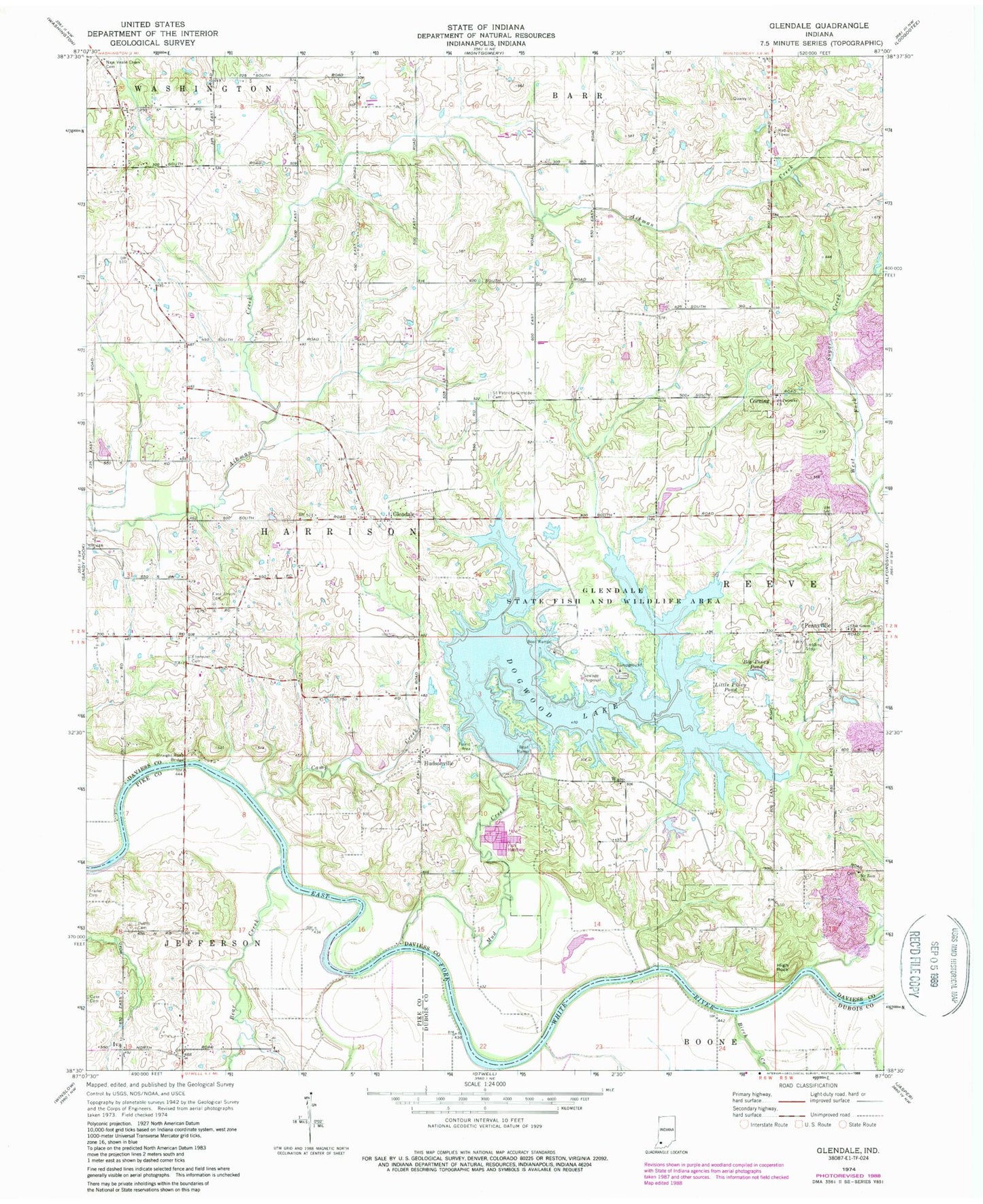 Classic USGS Glendale Indiana 7.5'x7.5' Topo Map Image
