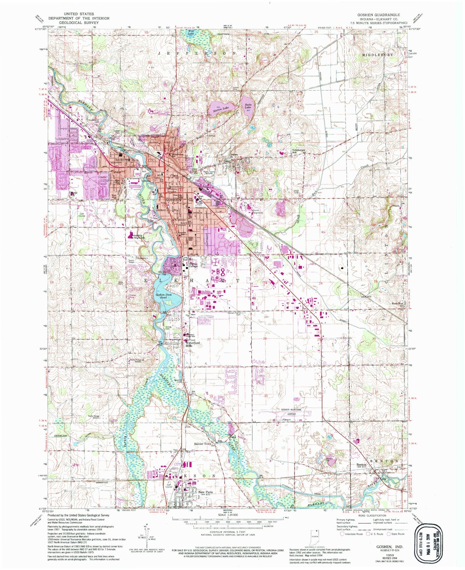Classic USGS Goshen Indiana 7.5'x7.5' Topo Map Image