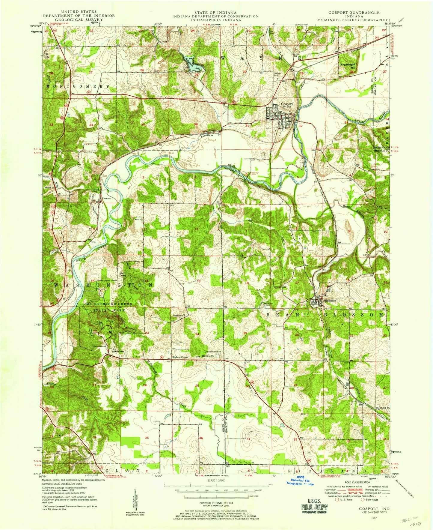 Classic USGS Gosport Indiana 7.5'x7.5' Topo Map Image